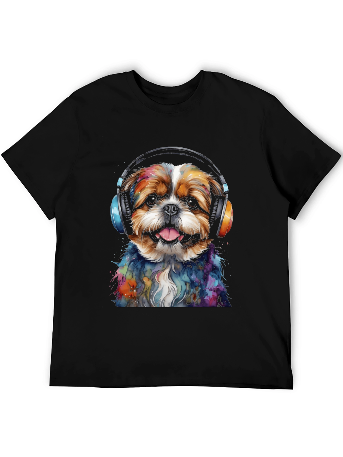Black Dog with Headphones Graphic Tee view 5
