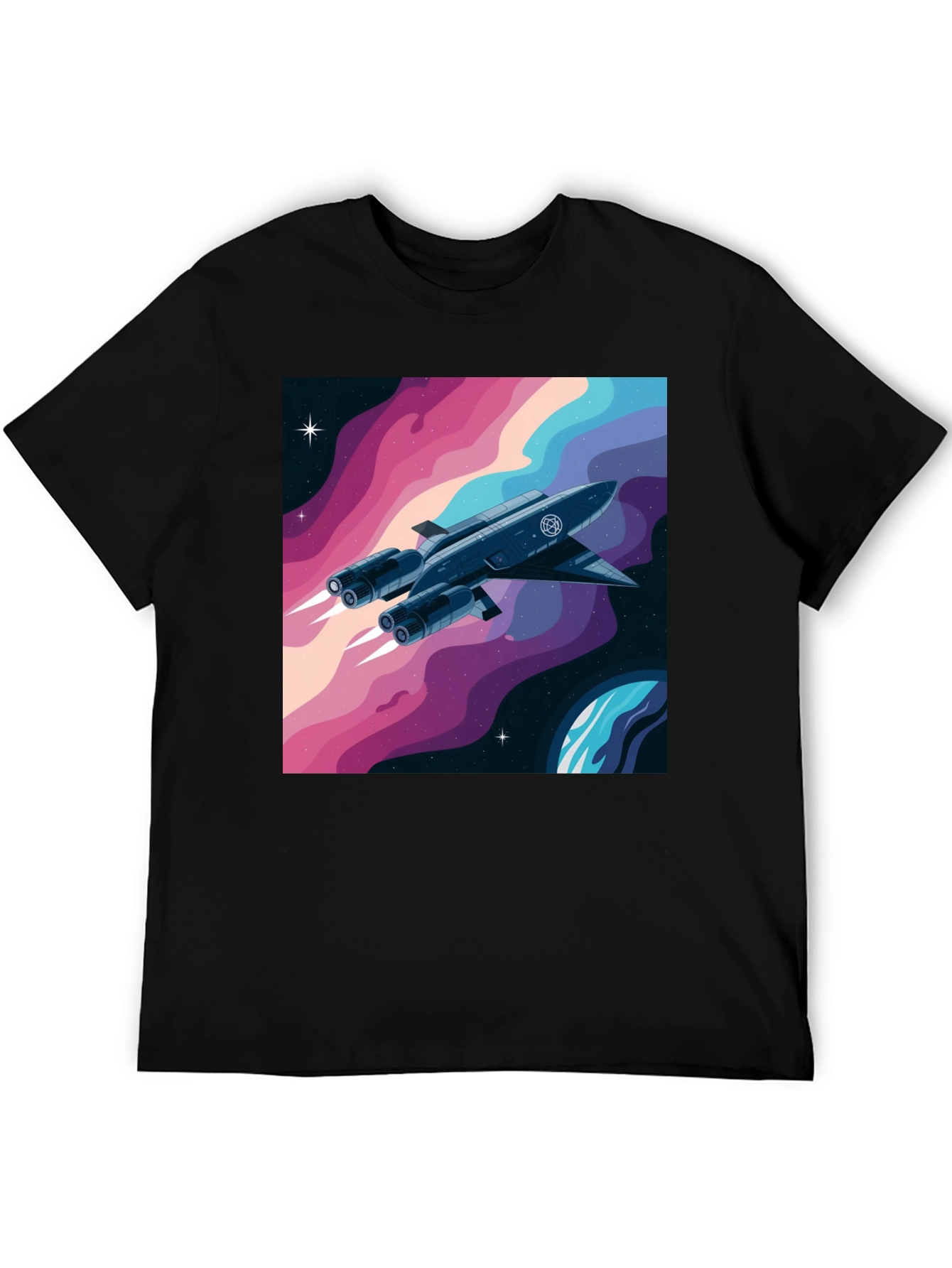 Black Retro Space Rocket Graphic Tee view 5