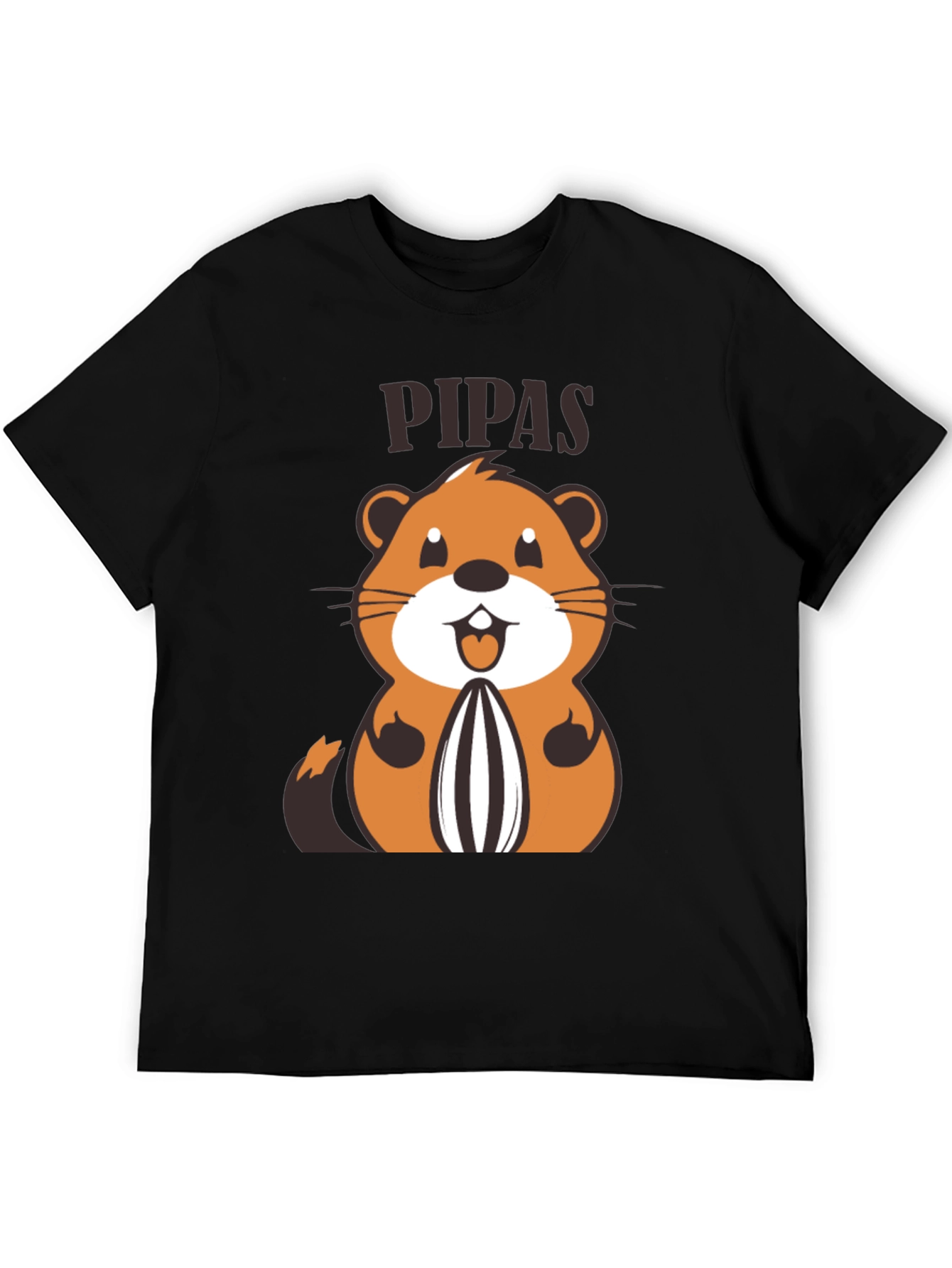 Black Funny PIPAS T-Shirt with Cartoon Animal Design view 5