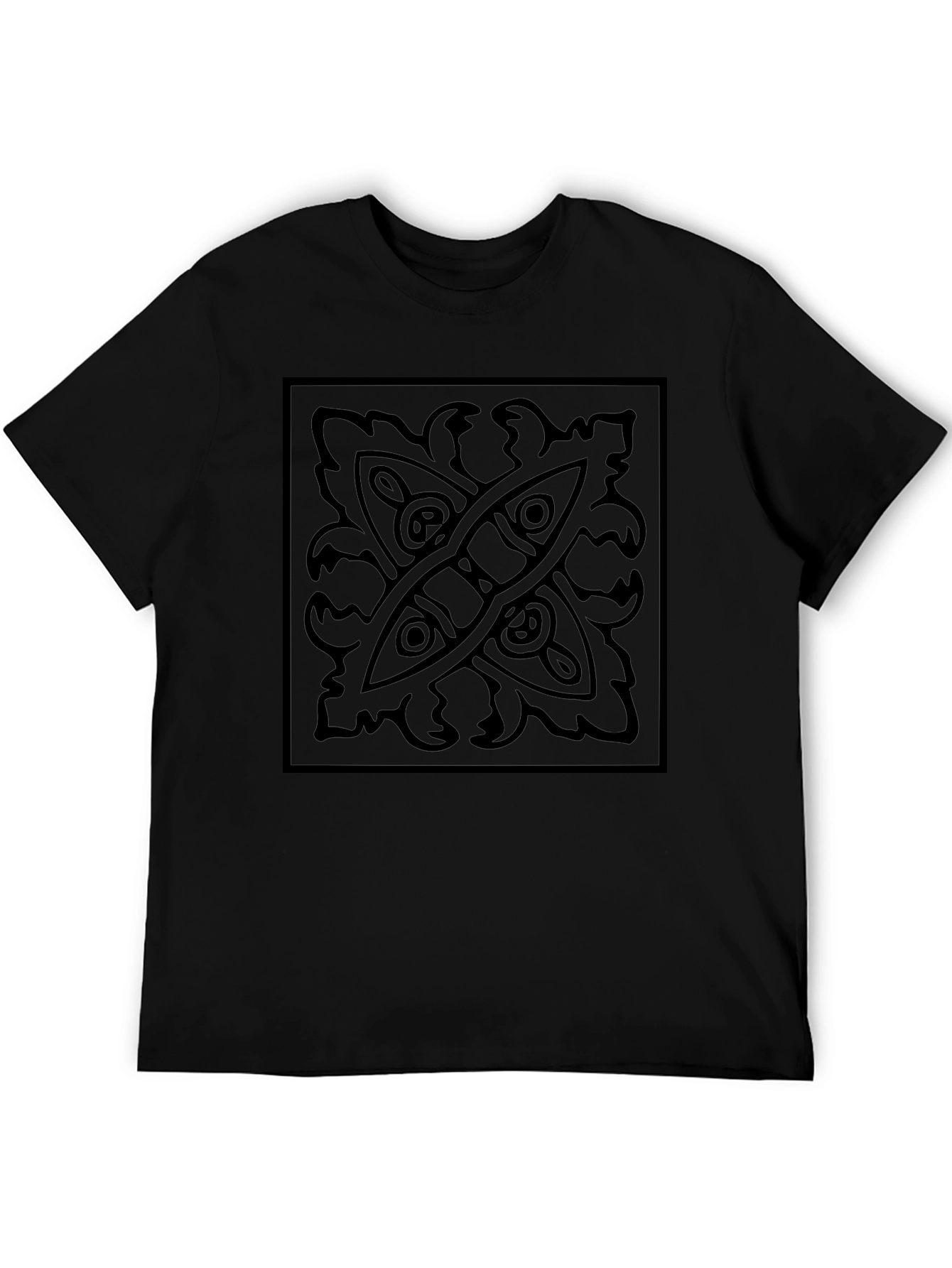Black Black Graphic Tee: Abstract Square Design view 5