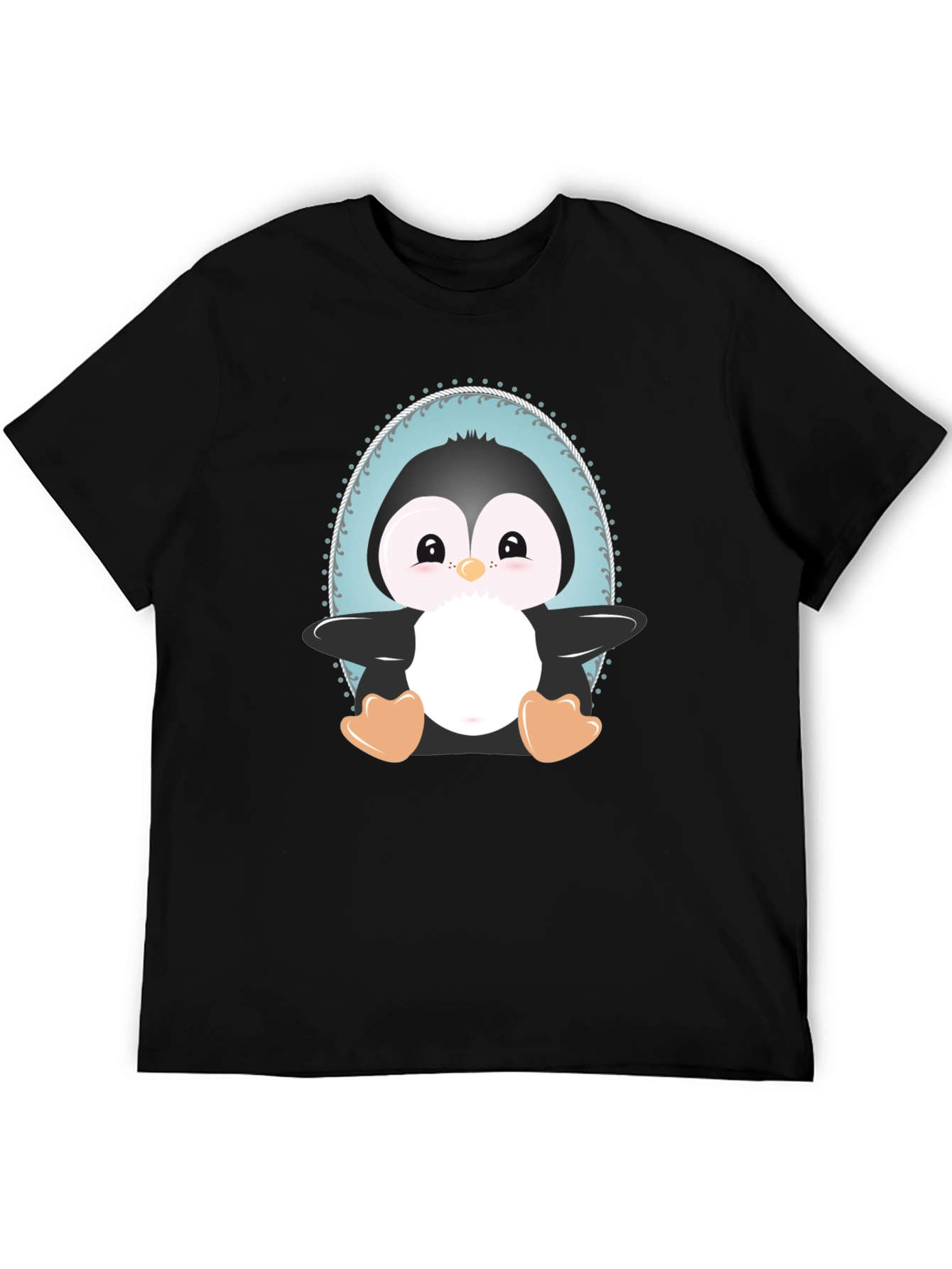 Black Cute Penguin Graphic Tee - Unisex Black T-Shirt view 5