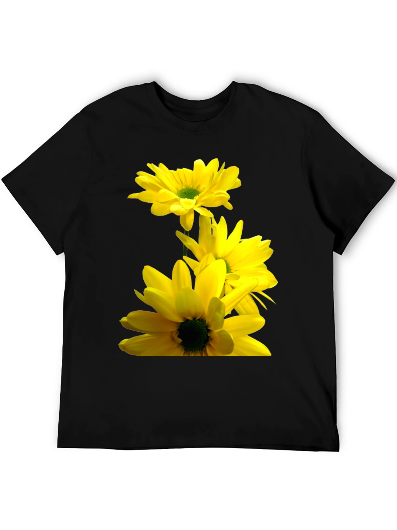 Black Black T-Shirt with Yellow Daisy Flower Print view 5