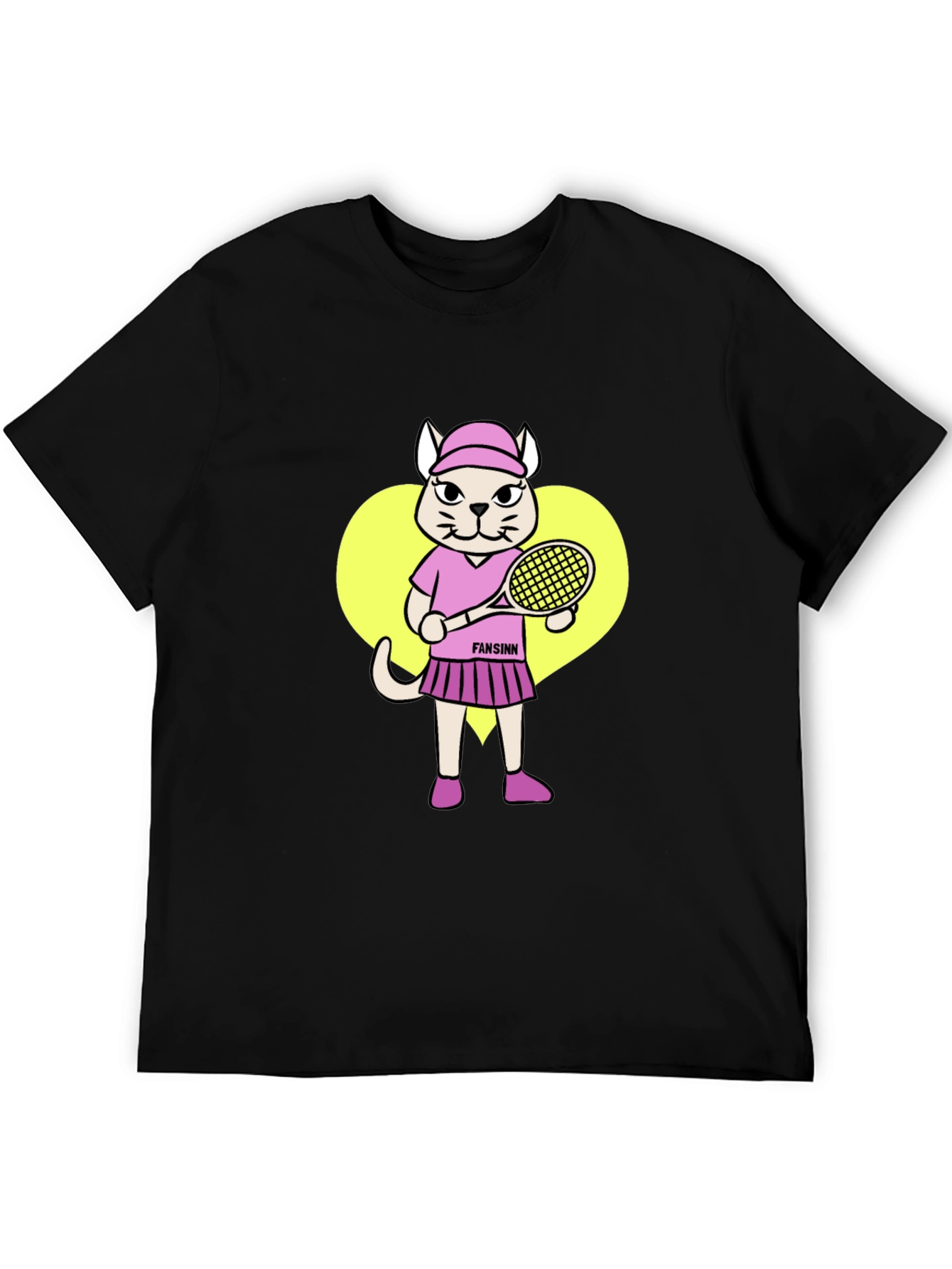 Black Funny Cat Tennis Player Black T-Shirt view 5