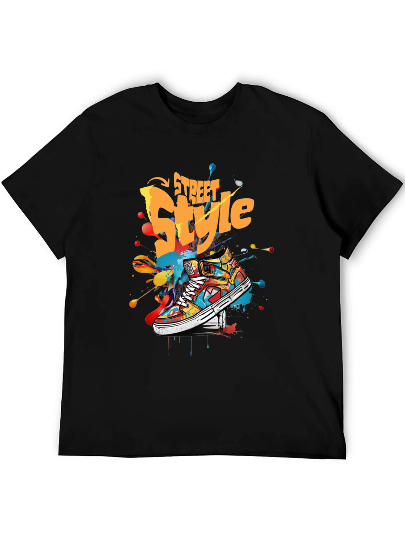 Black Street Style Graphic Tee - Colorful Sneaker Design view 5
