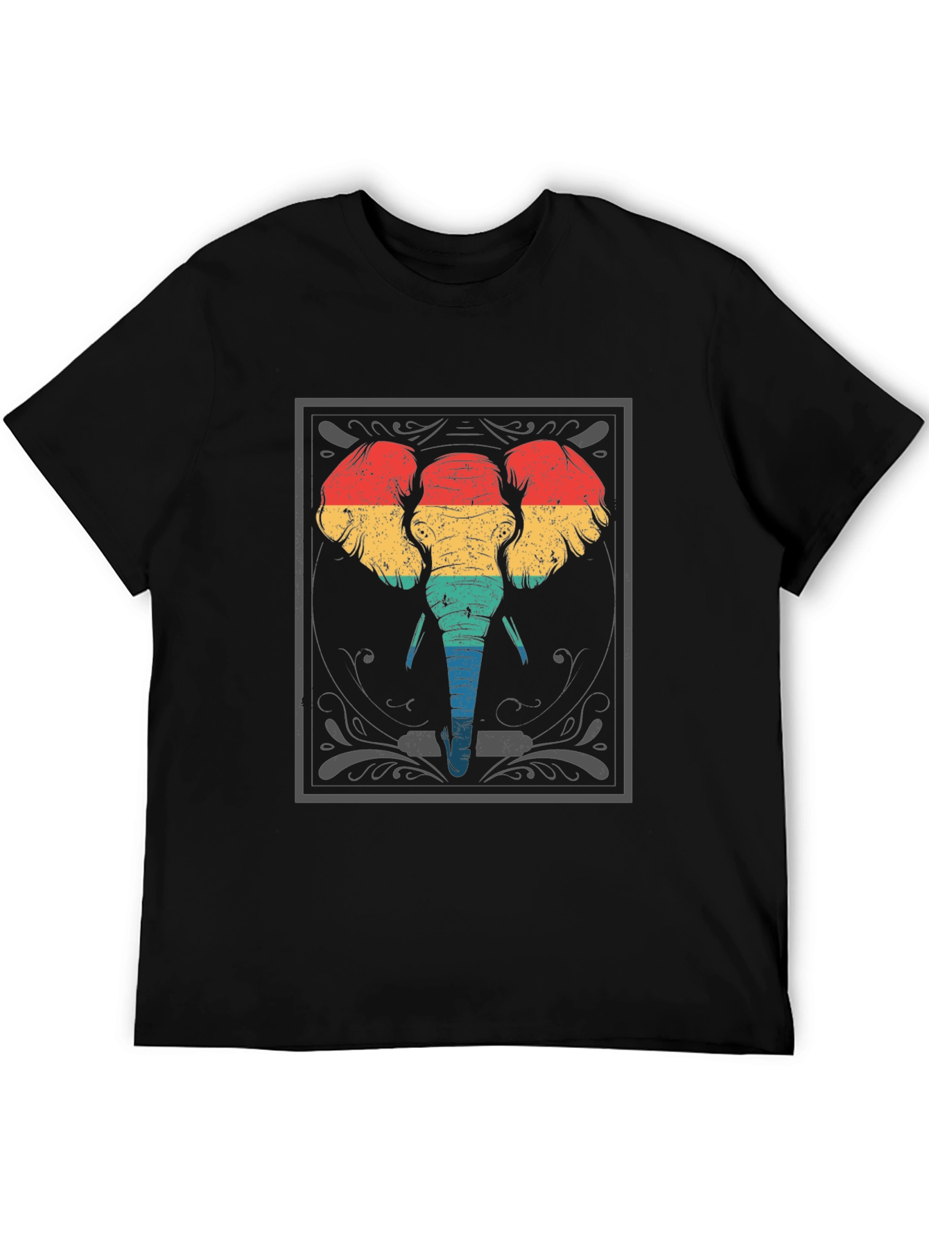 Black Retro Elephant Graphic T-Shirt - Unique Animal Print view 5