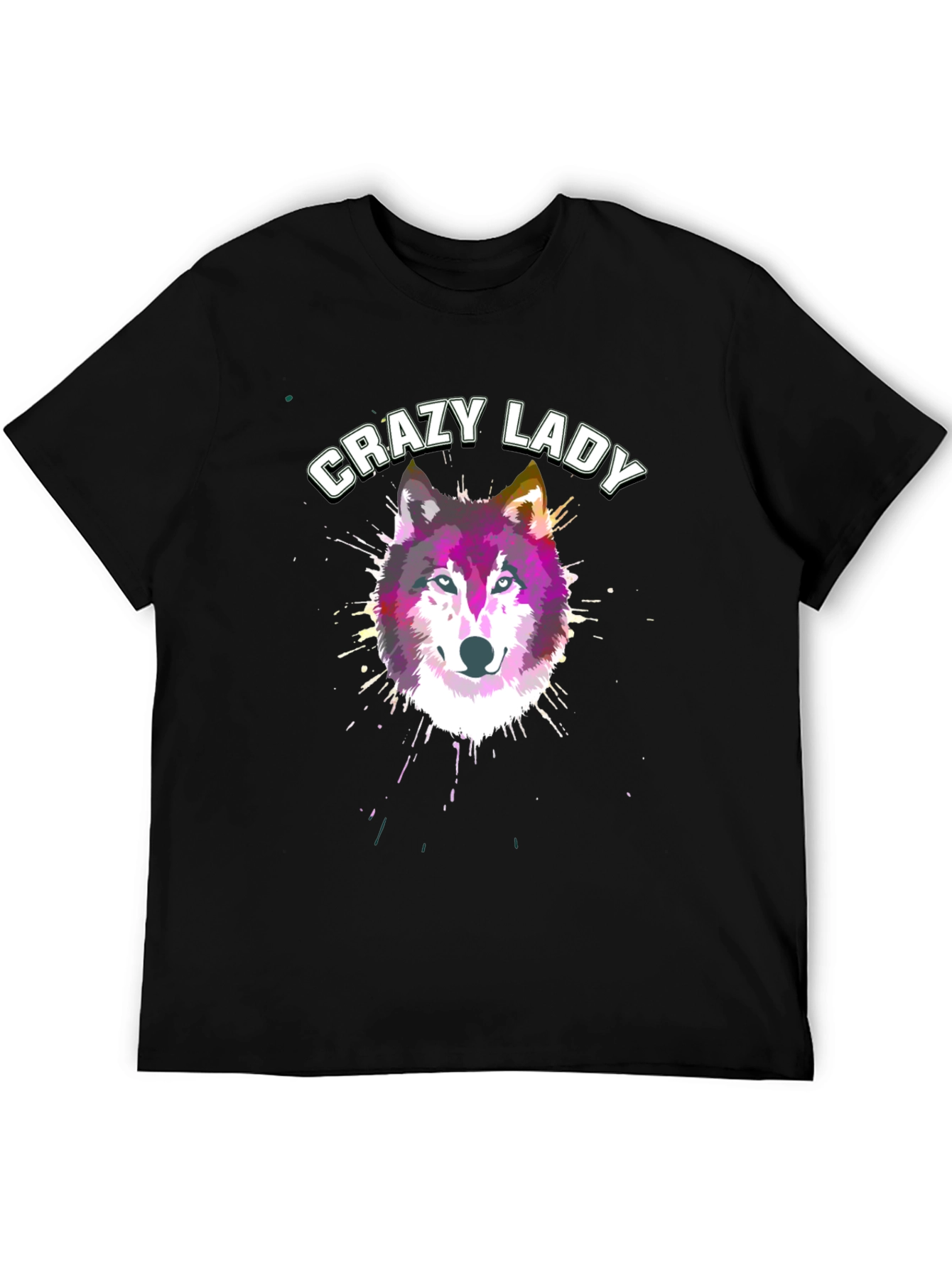Black Crazy Lady Wolf Graphic T-Shirt | Unisex view 5
