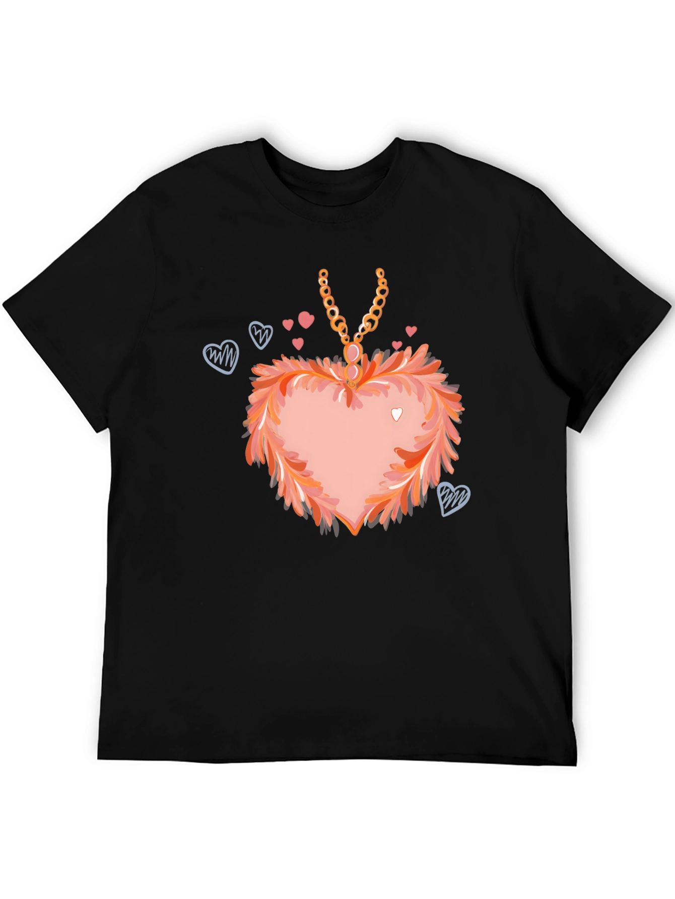 Black Heart Pendant T-Shirt: Fashionable Valentine's Day Apparel view 5