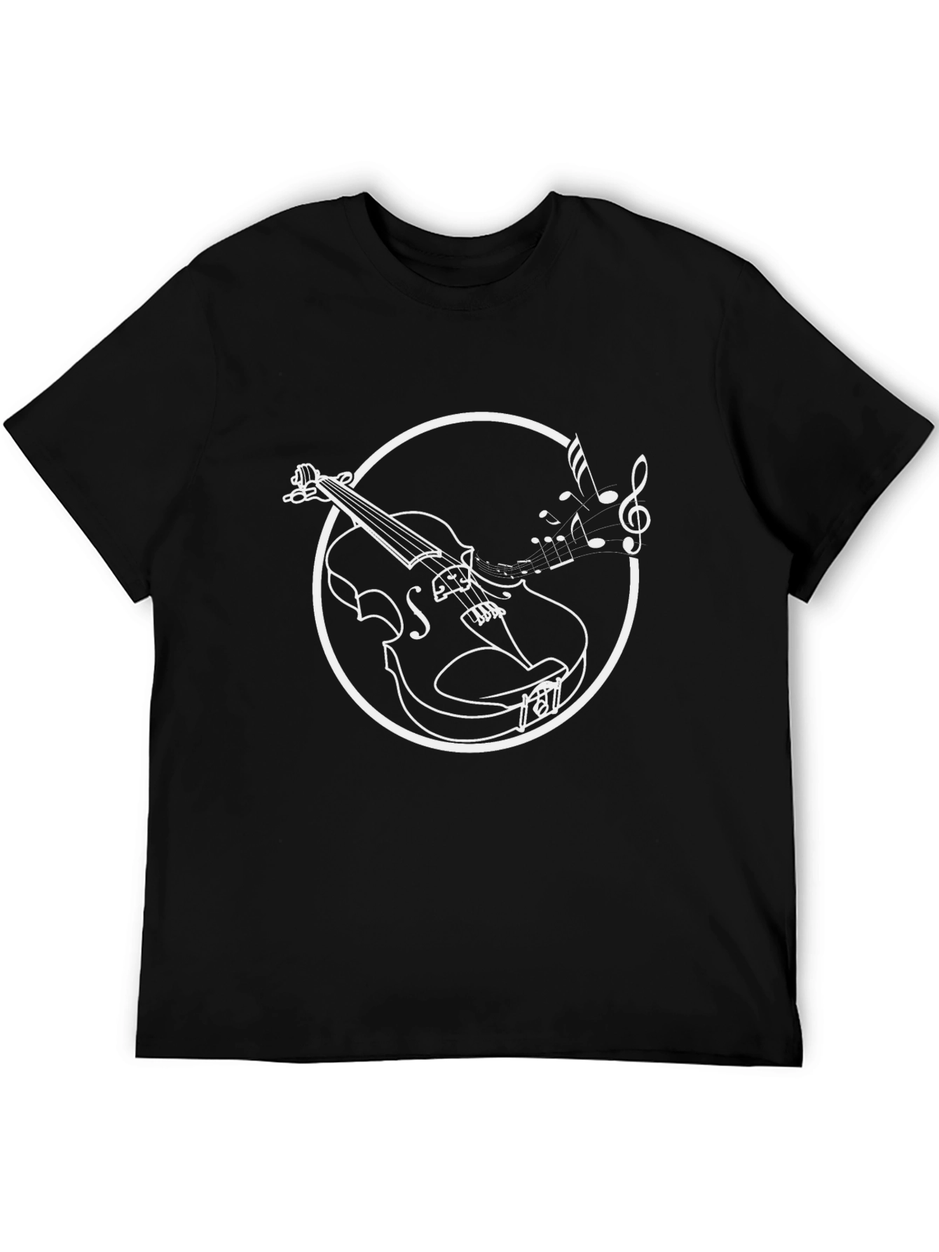 Black Musical Violin Graphic Tee - Black Cotton T-Shirt view 5