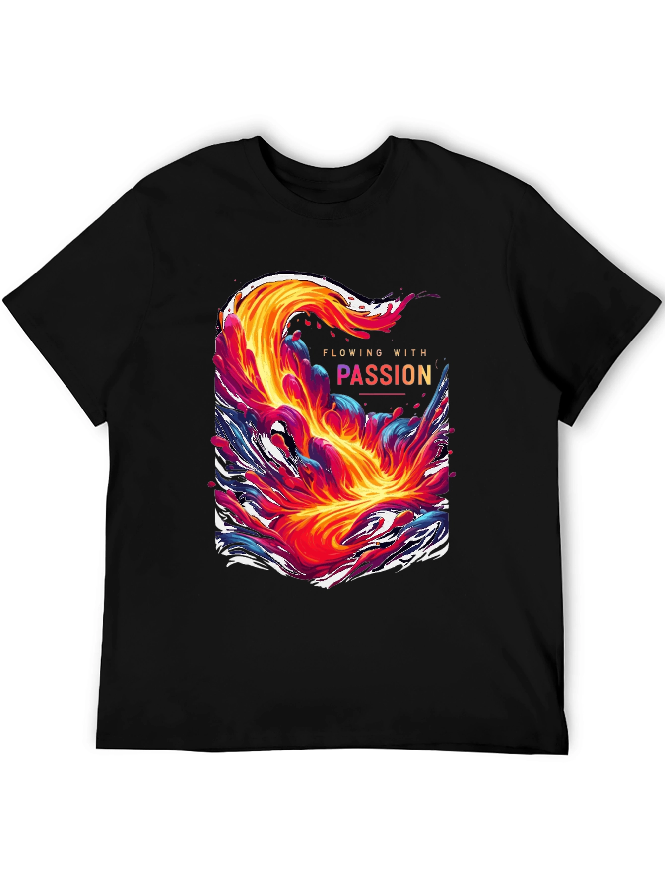 Black Flowing With Passion Graphic Tee - Unique Men's T-Shirt view 5