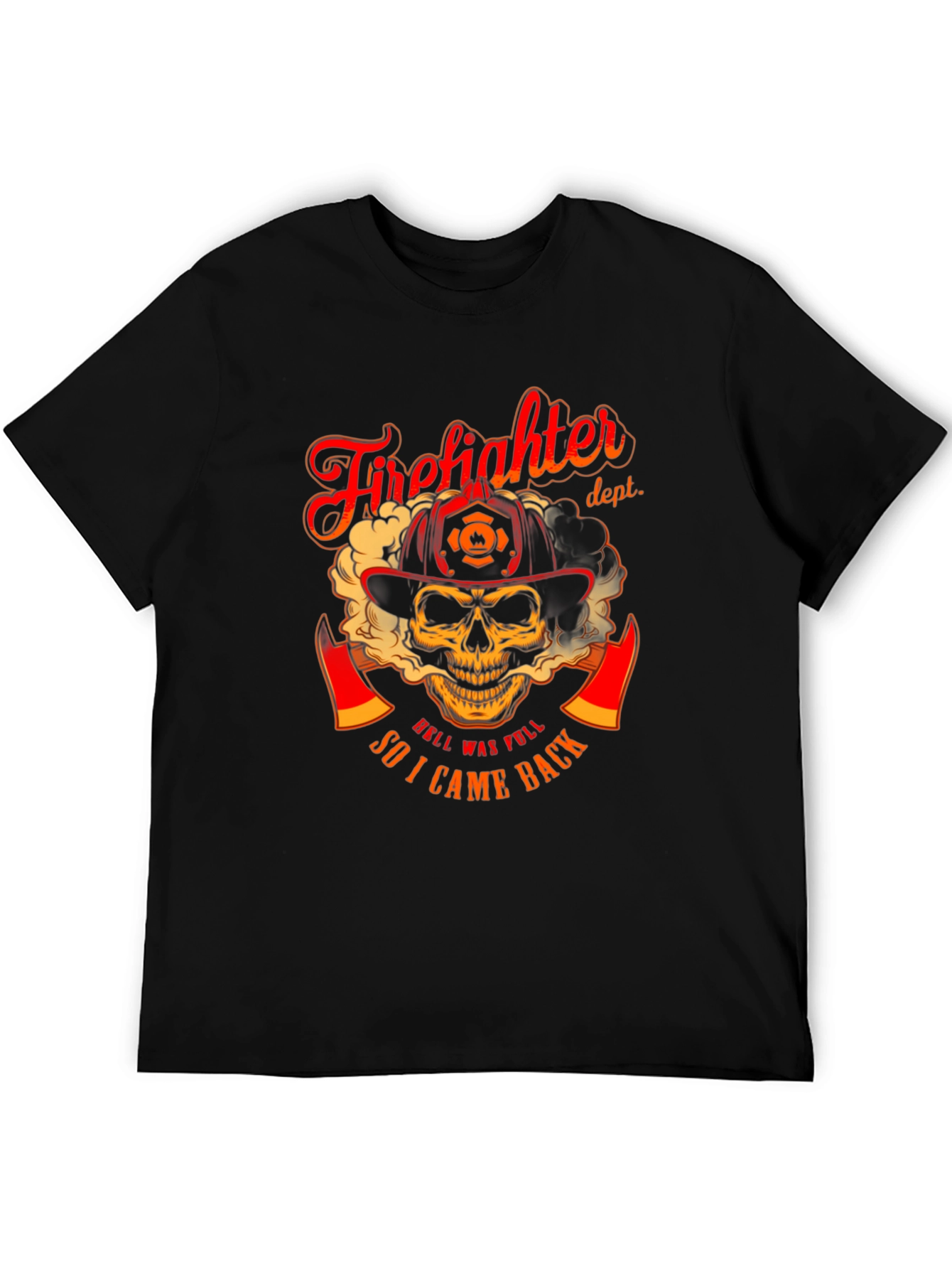 Black Firefighter Skull Graphic T-Shirt - "Hell Was Full" Design view 5