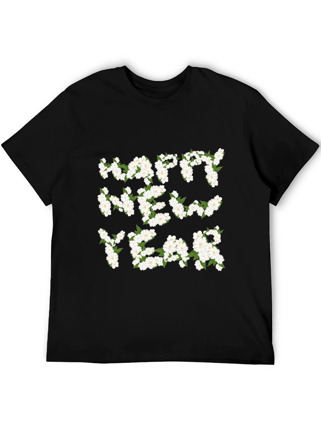 Black Happy New Year Floral T-Shirt view 5