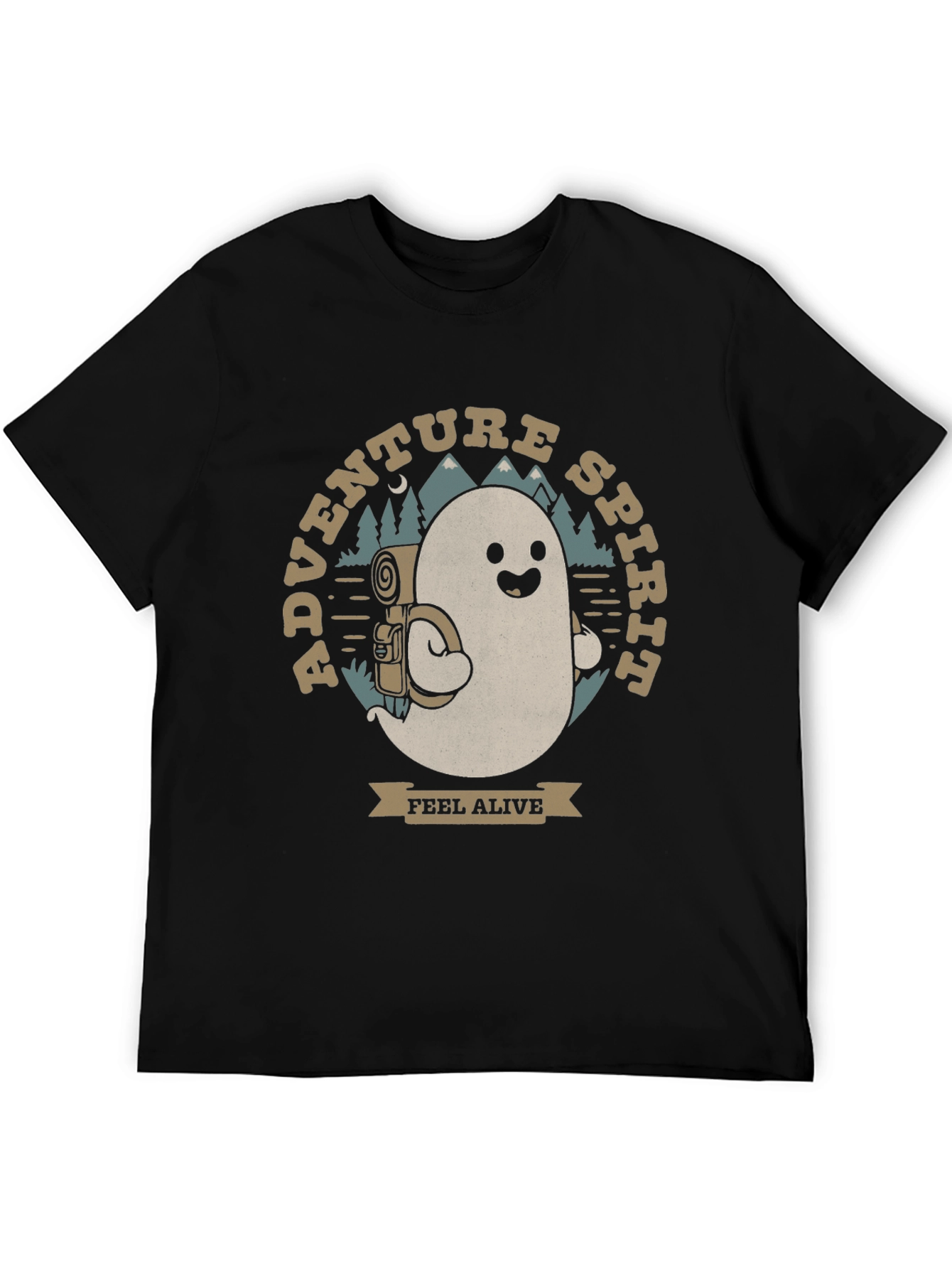 Black Adventure Spirit T-Shirt: Ghost with Backpack view 5