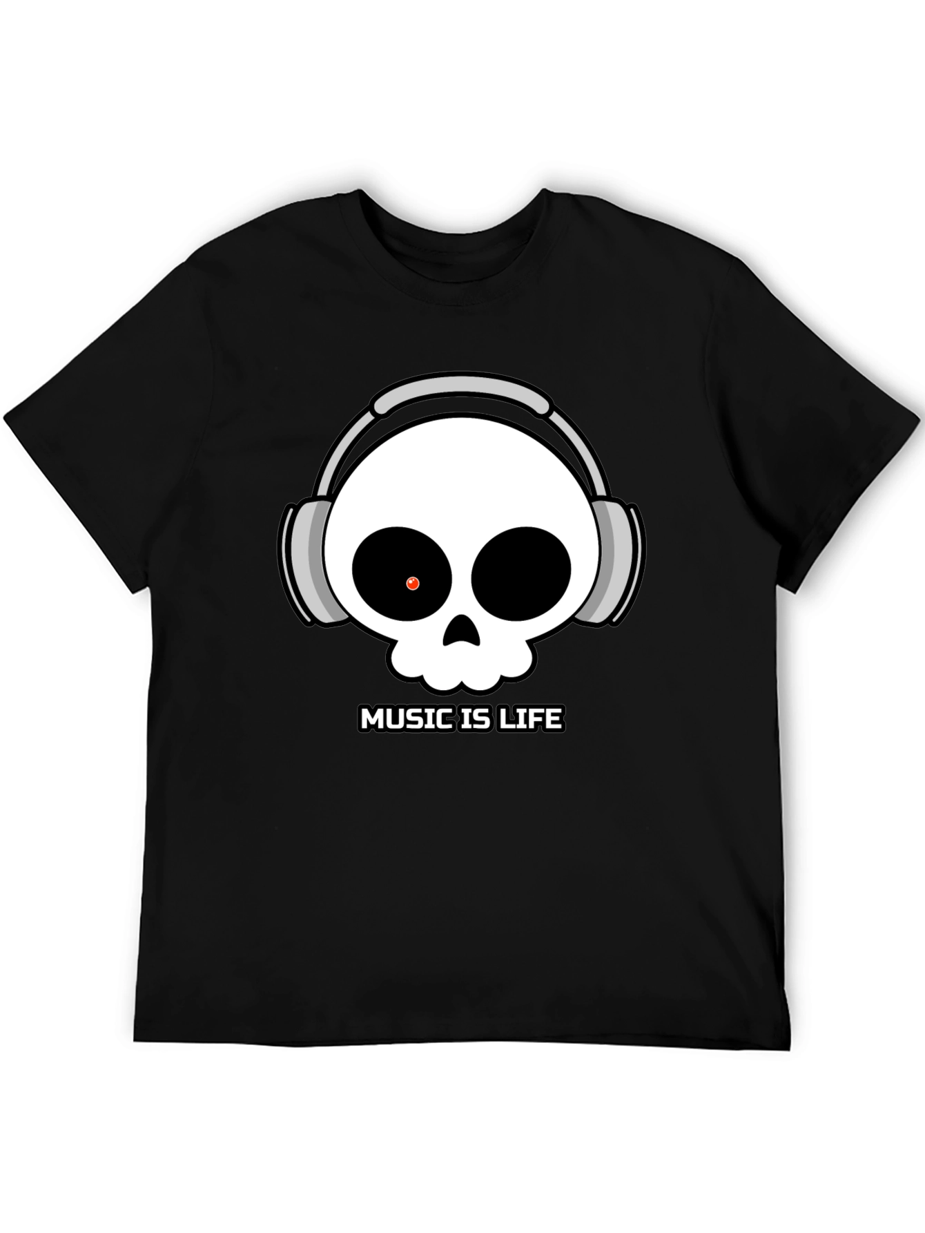 Black Music Is Life Skull T-Shirt - Black Cotton Tee view 5