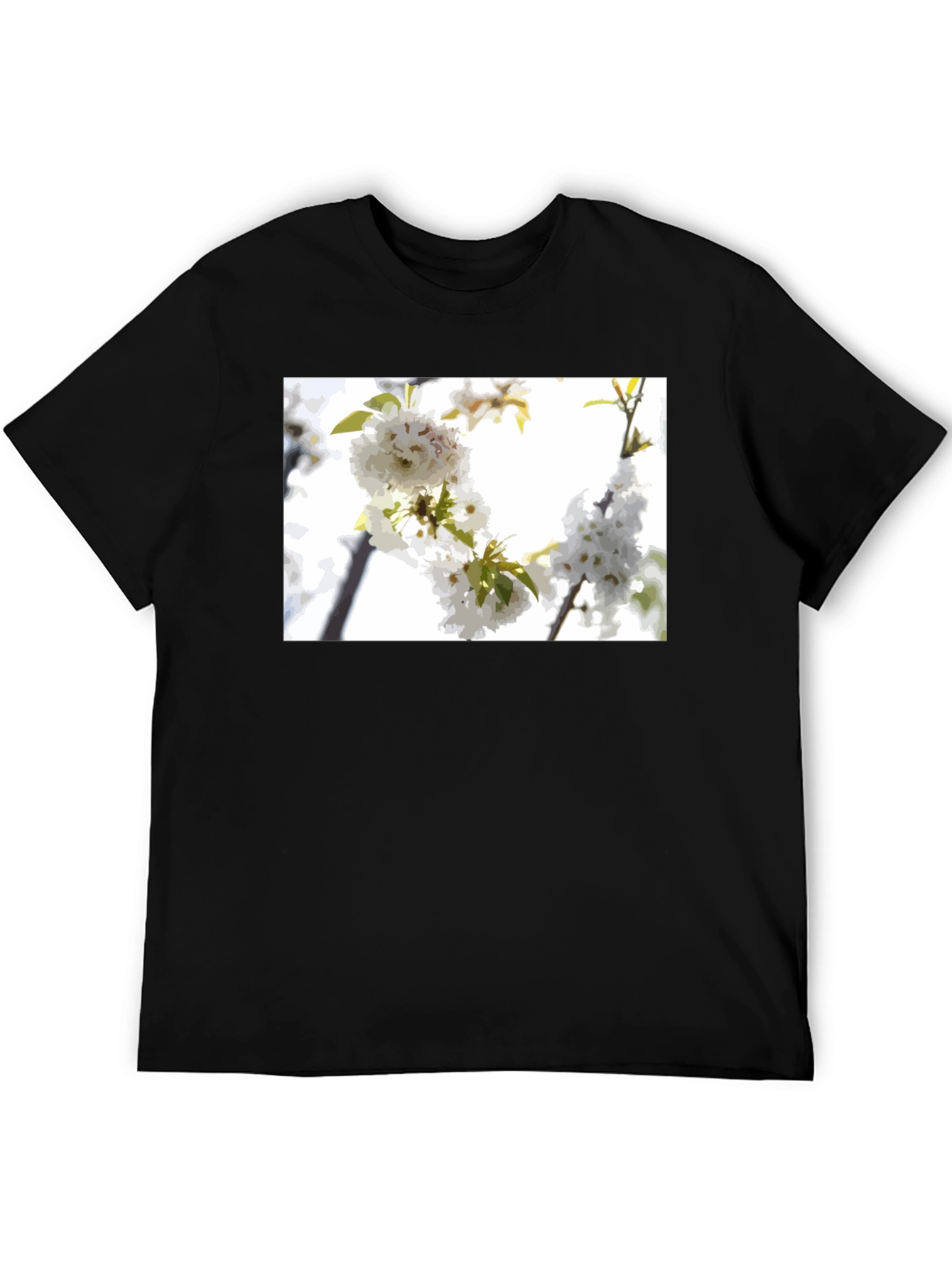 Black White Flower T-Shirt - Black Cotton Blossom Tee view 5
