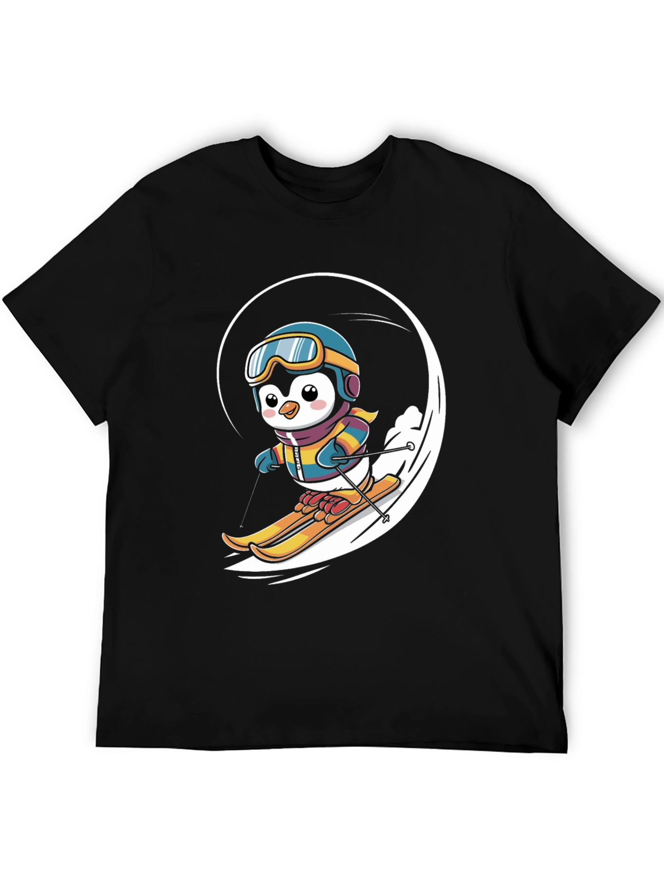 Black Penguin Skiing Graphic Tee - Winter Fun T-Shirt view 5