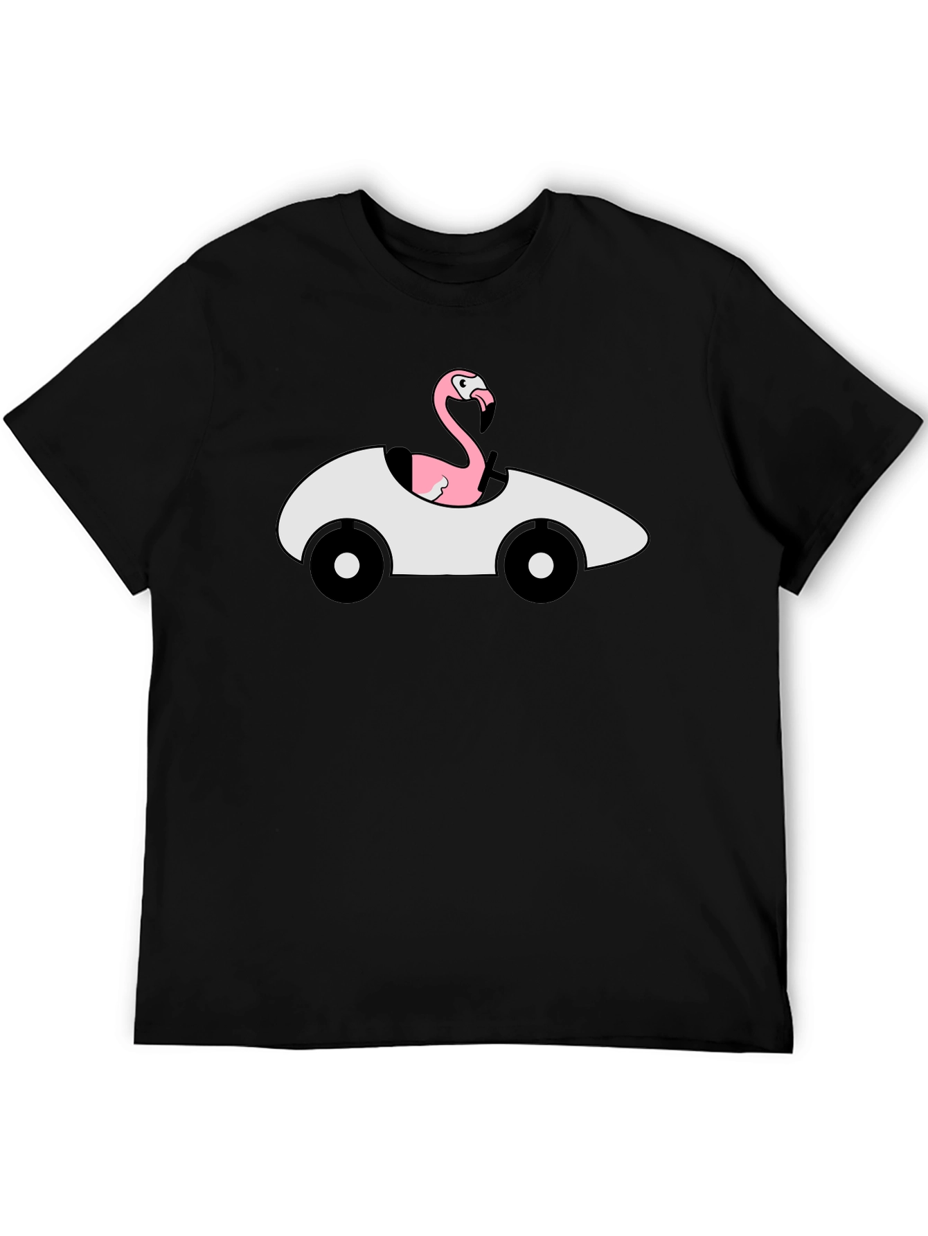 Black Flamingo Driving Car Graphic T-Shirt view 5
