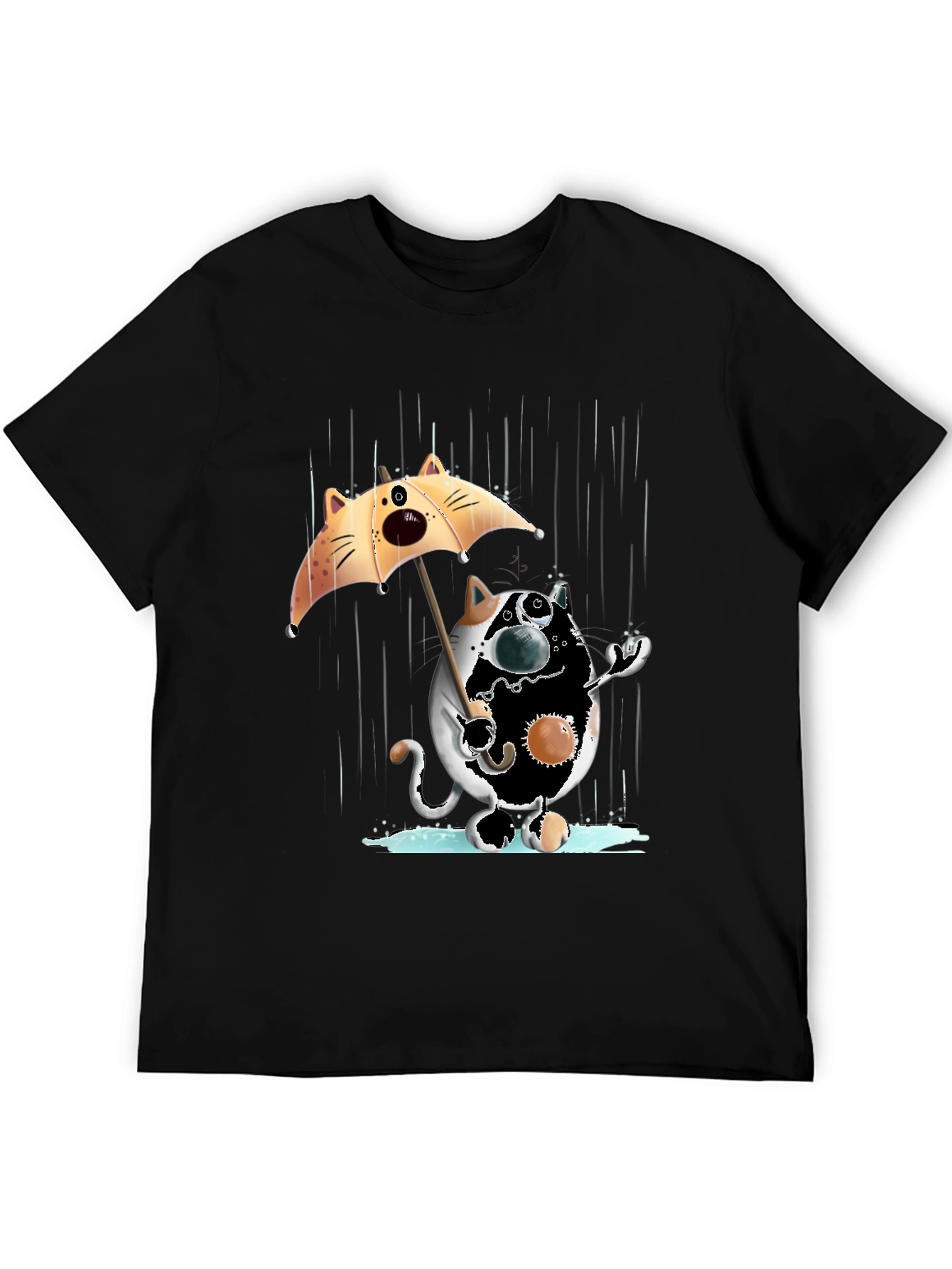 Black Funny Cat in Rain Graphic T-Shirt view 5