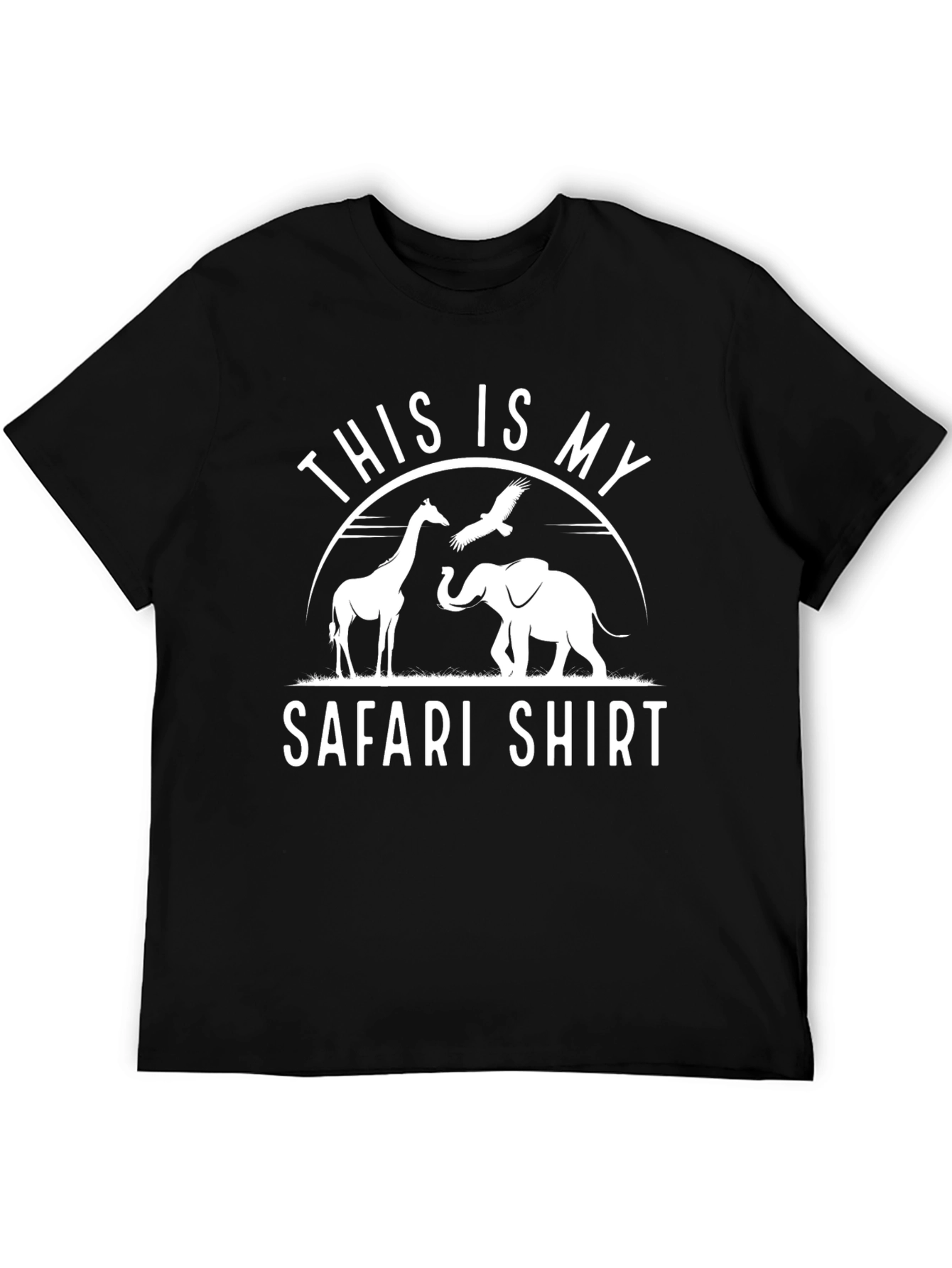 Black Safari Shirt: Giraffe, Elephant, and Eagle Design view 5