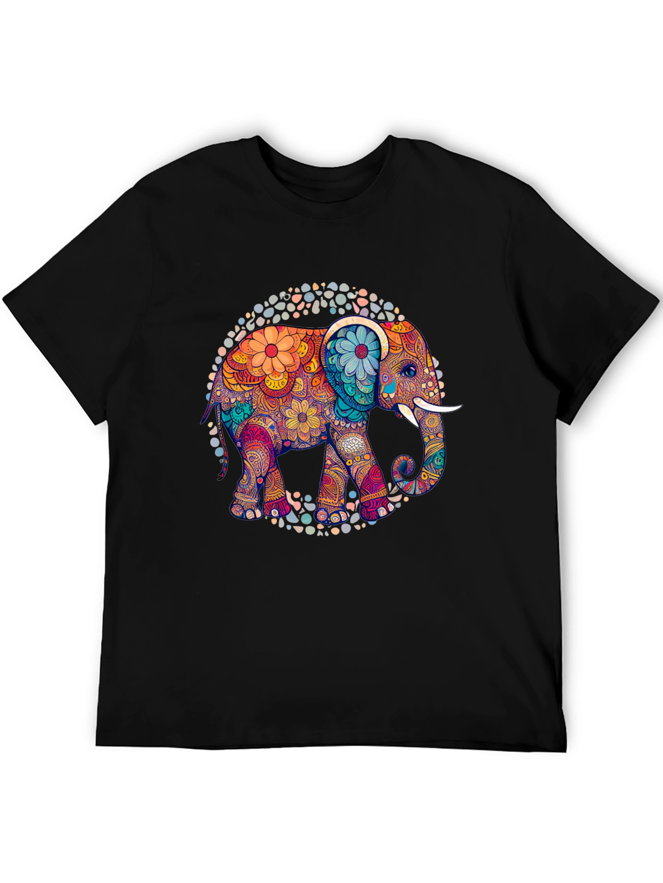 Black Elephant Mandala Graphic Tee - Black view 5