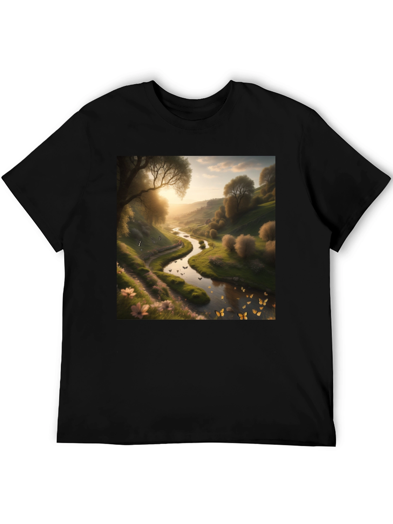 Black Nature River Graphic Tee - Men's Black T-Shirt view 5