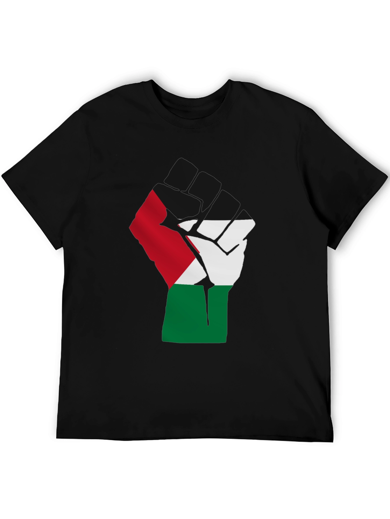 Black Palestine Flag Raised Fist T-Shirt - Black view 5