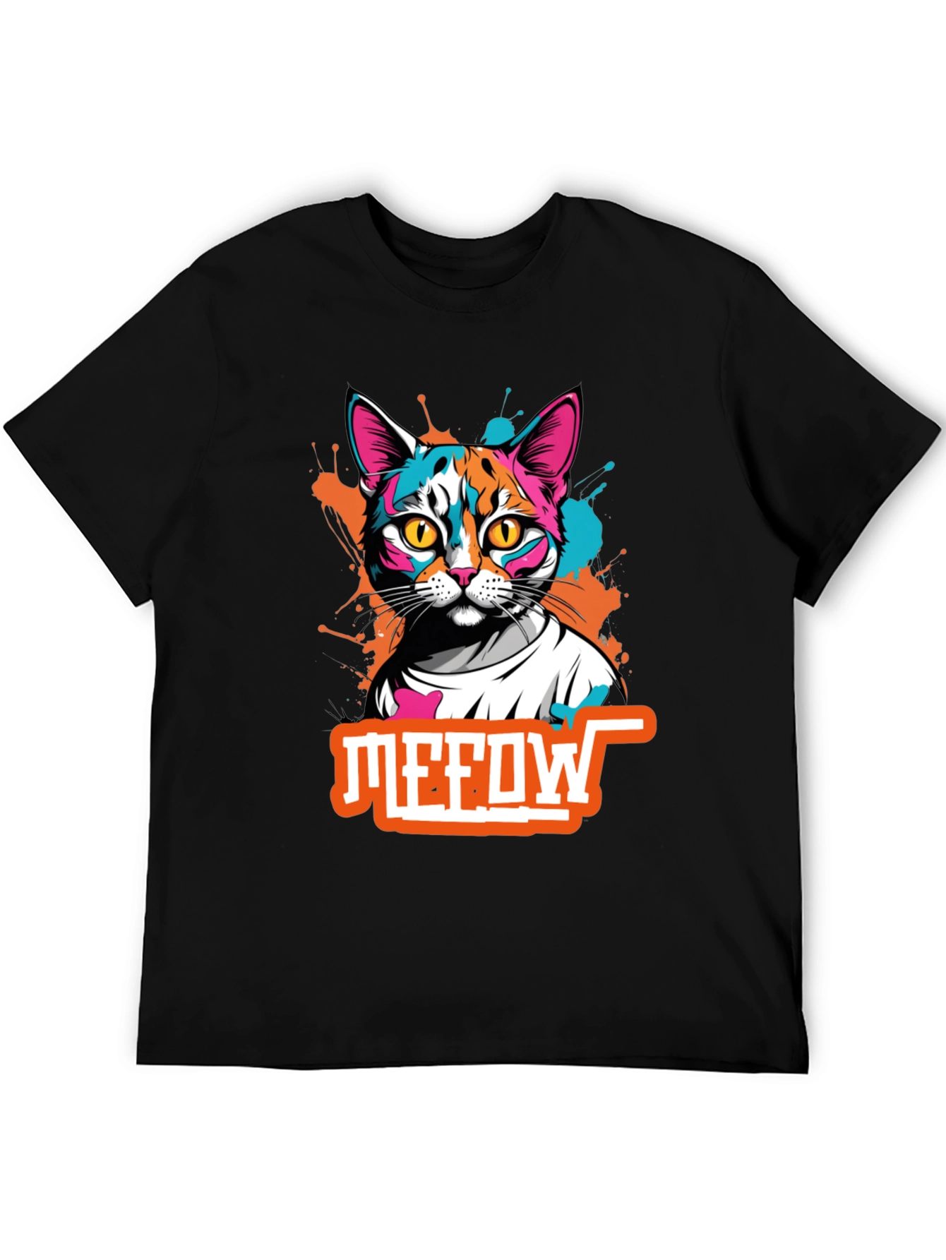 Black Cool Cat Graphic Tee - Meow T-Shirt view 5
