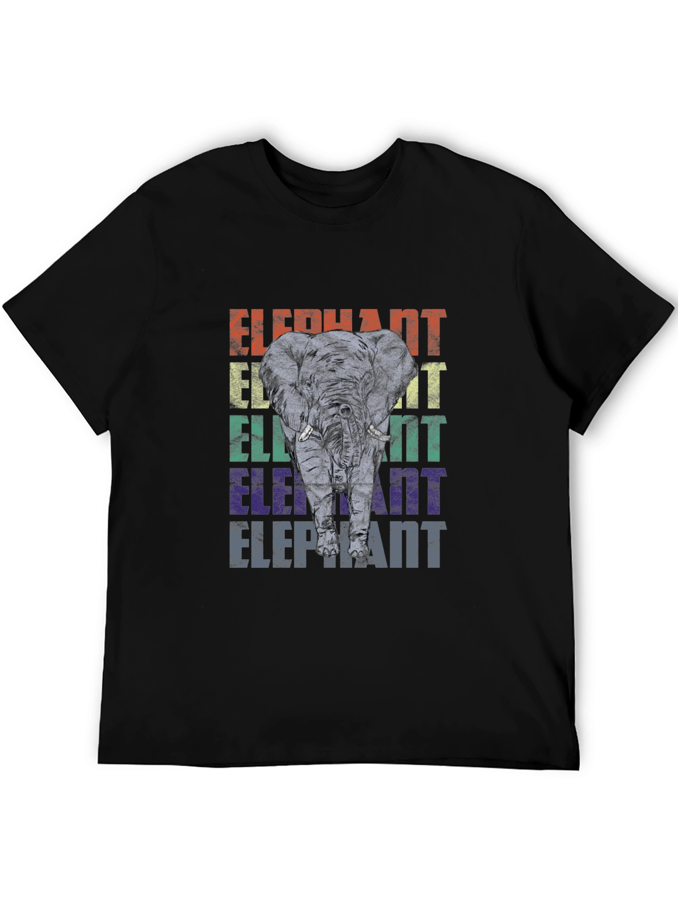 Black Retro Elephant Graphic Print T-Shirt view 5