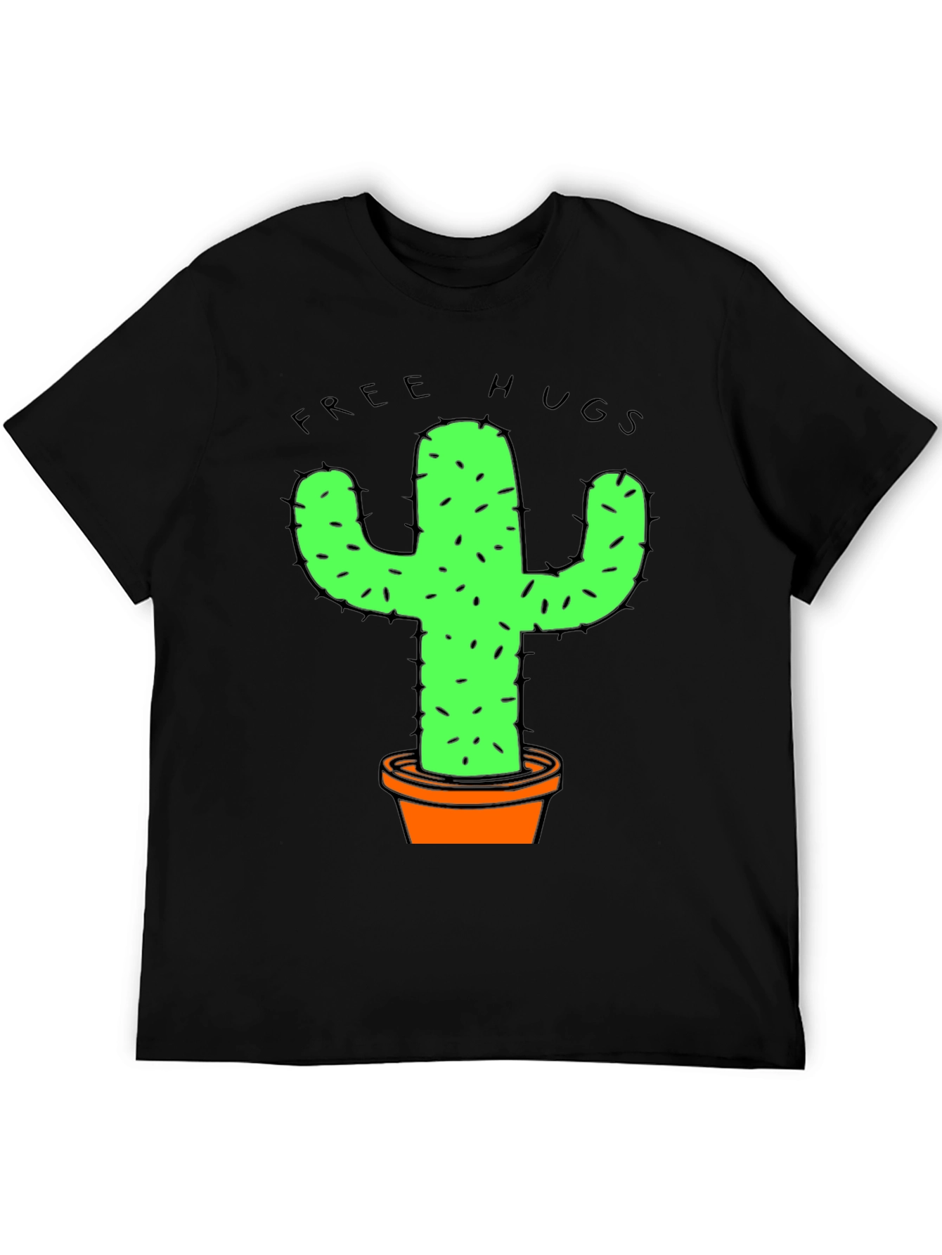 Black Funny Free Hugs Cactus Graphic T-Shirt view 5