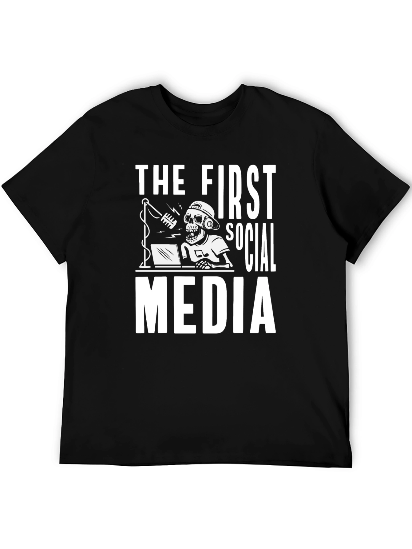 Black The First Social Media T-Shirt - Skeleton Graphic Tee view 5