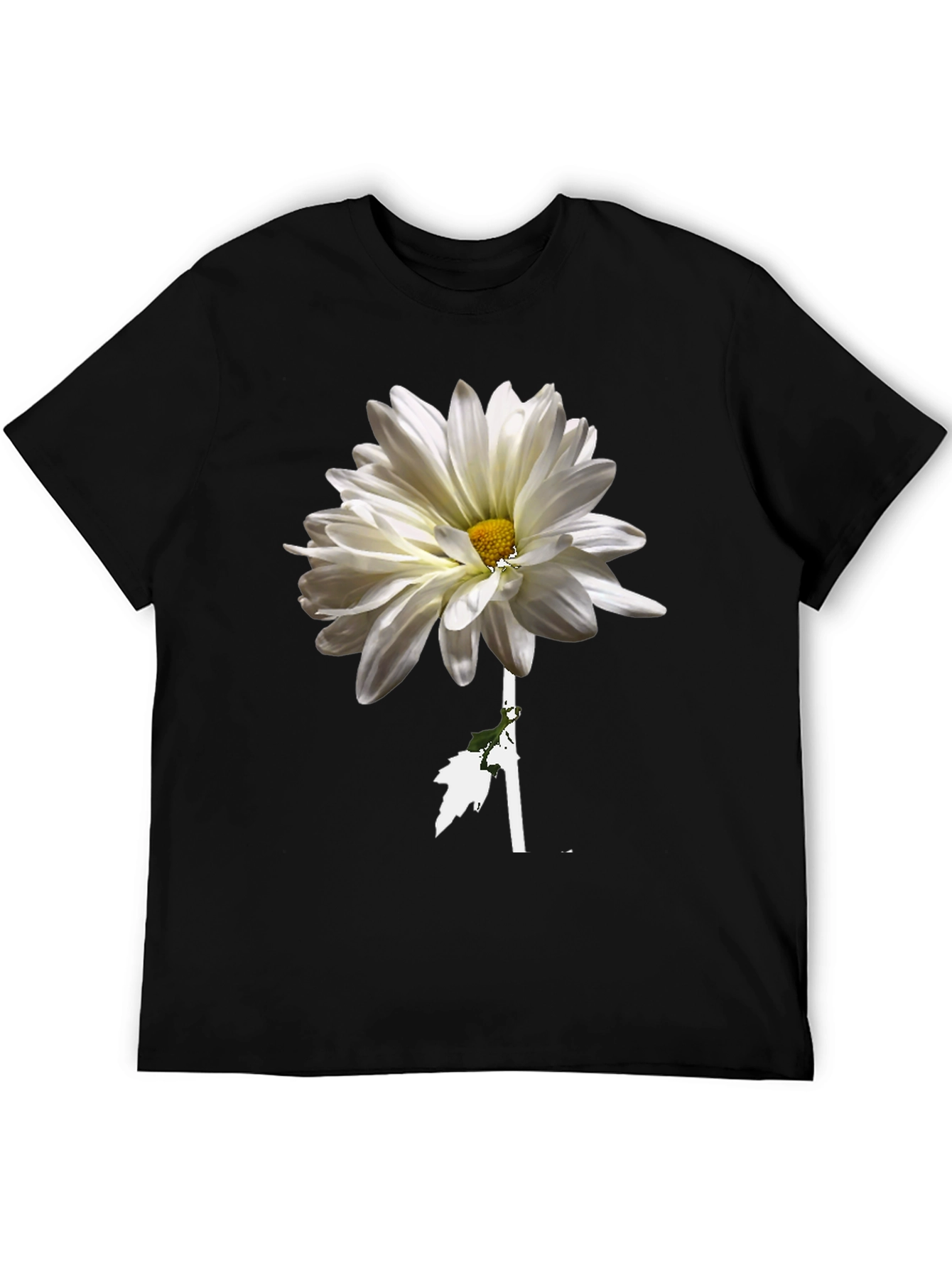 Black Floral T-Shirt: White Daisy on Black view 5