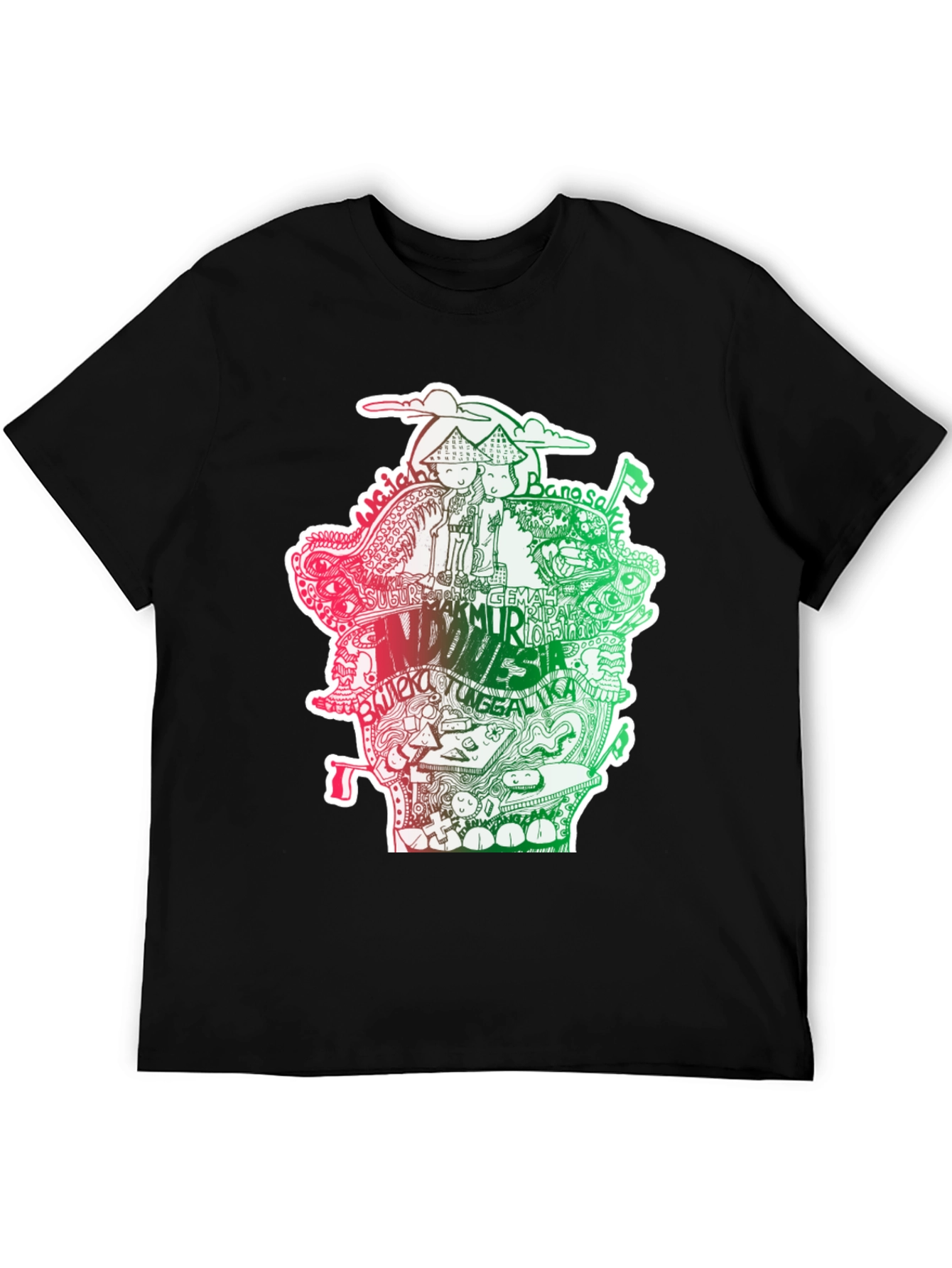 Black Indonesia Doodle Art Black T-Shirt view 5