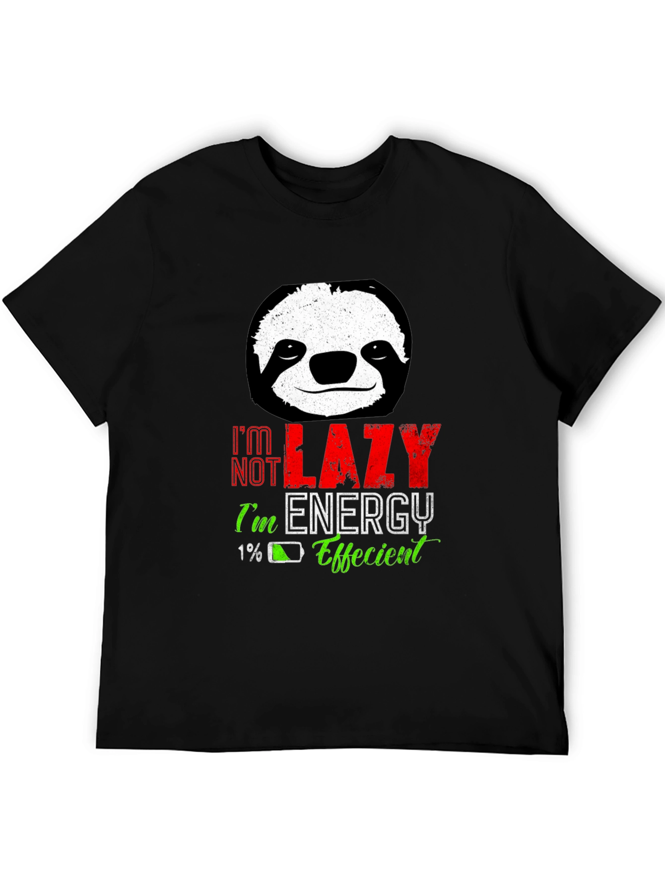 Black Lazy Sloth Energy Efficient Men's Black T-Shirt view 5