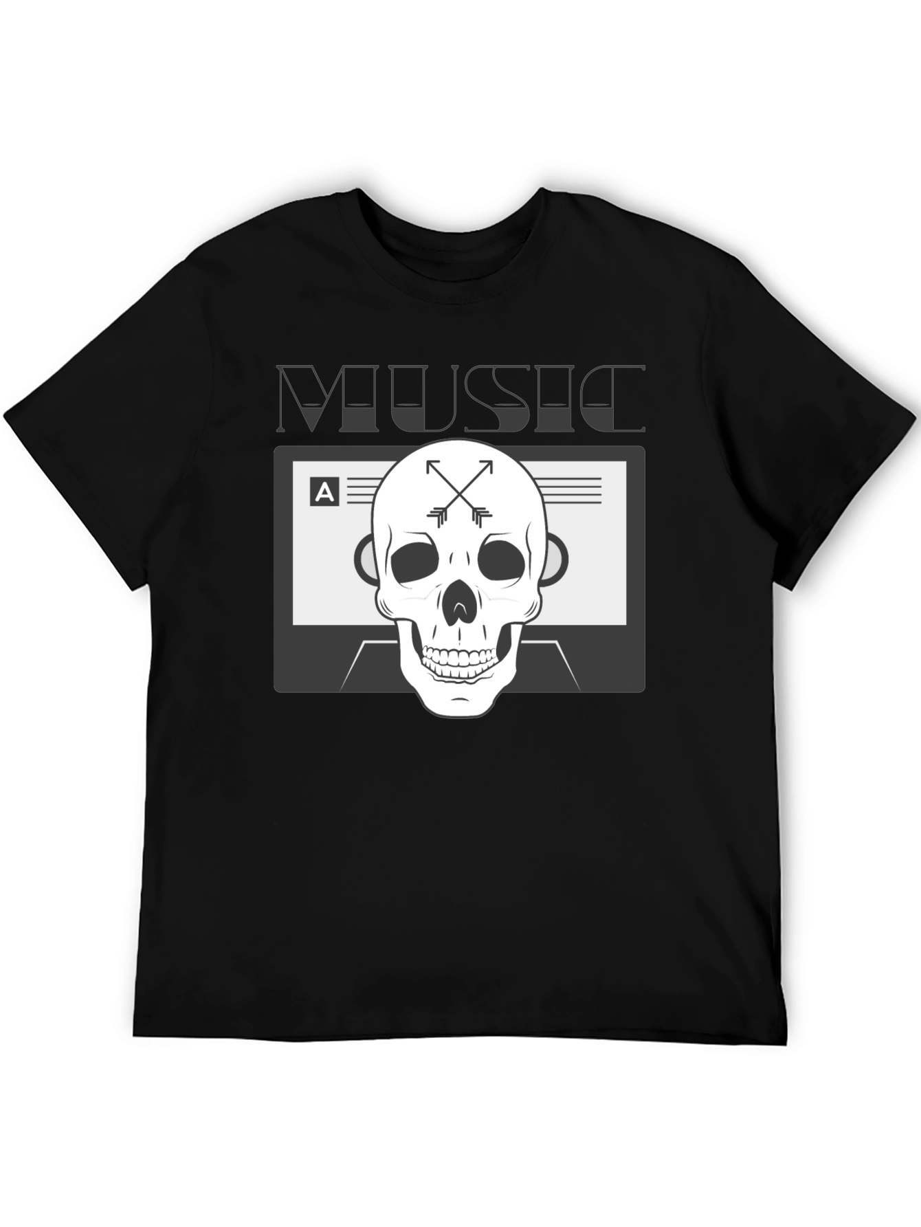 Black Music Skull Graphic Tee - Black Cotton Blend T-Shirt view 5