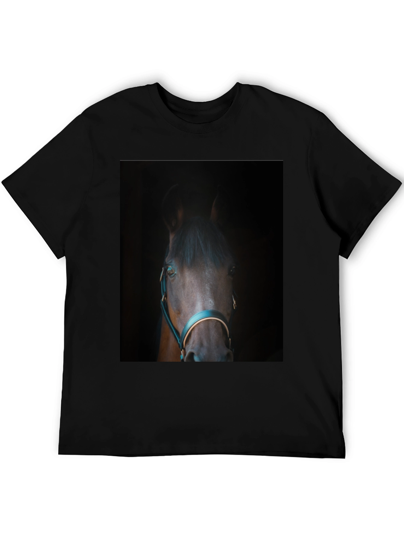 Black Horse Portrait Black T-Shirt - Equestrian Style view 5