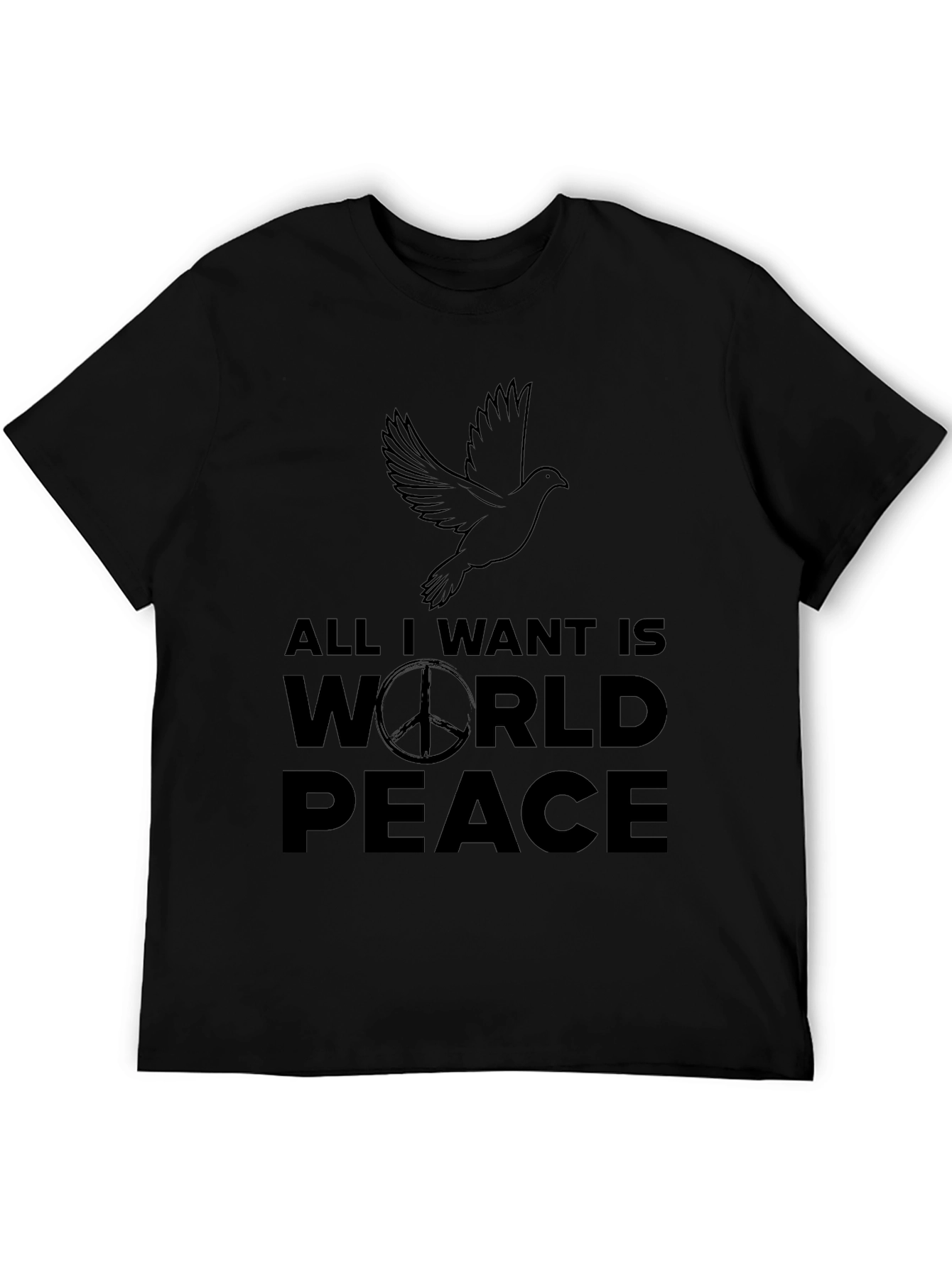Black All I Want Is World Peace Black T-Shirt view 5