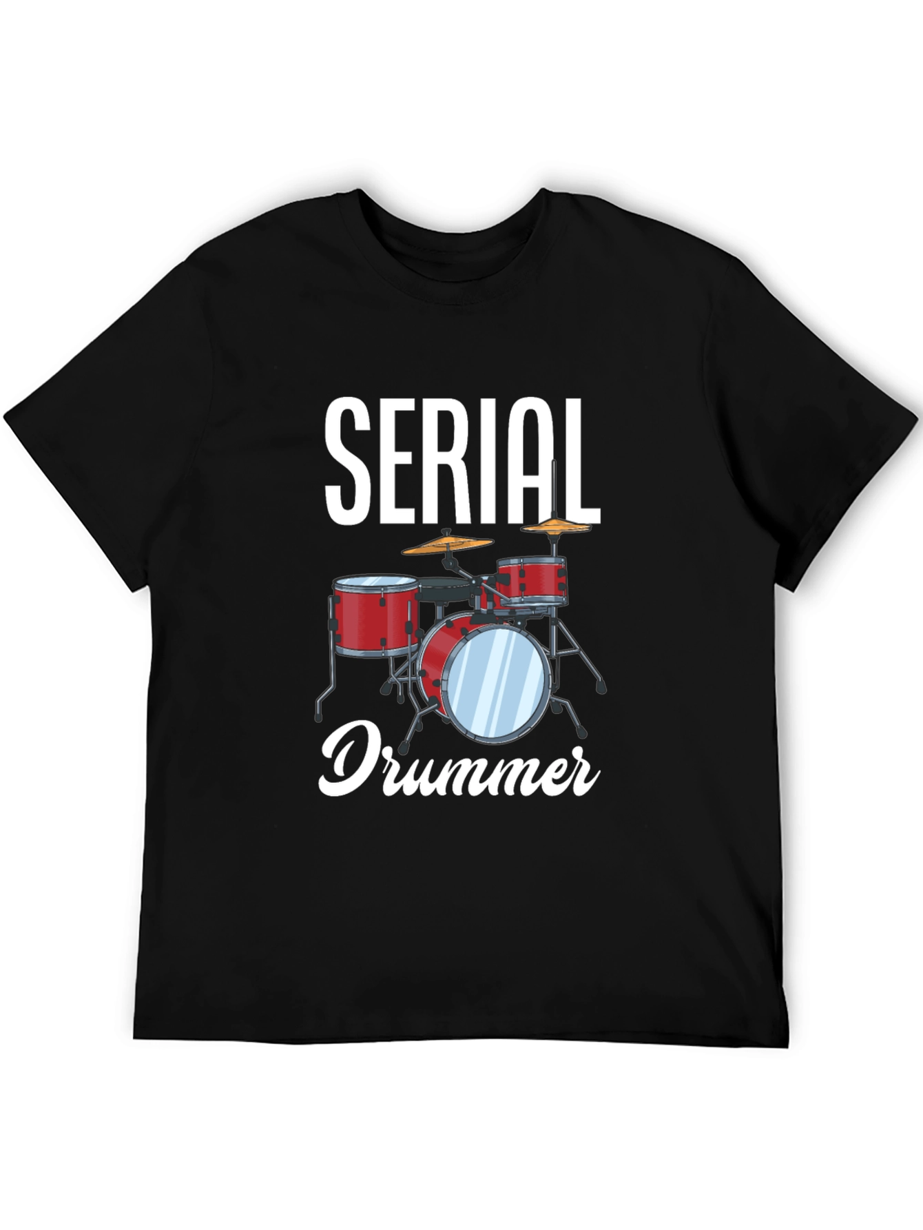 Black Serial Drummer Graphic Tee - Black Cotton T-Shirt view 5