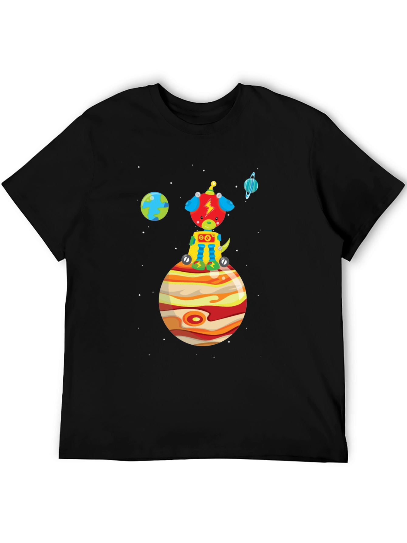Black Space Pup T-Shirt - Black Cotton Tee with Planet Design view 5