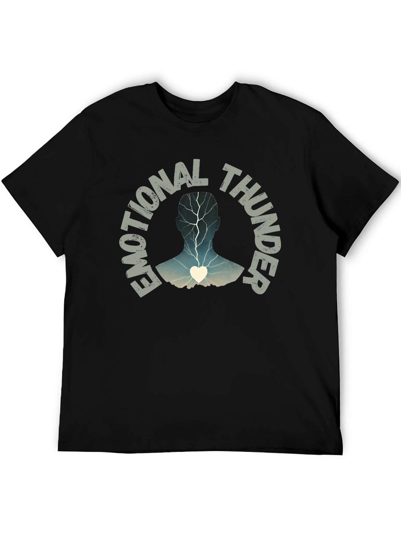 Black Emotional Thunder T-Shirt: Expressive Graphic Tee view 5