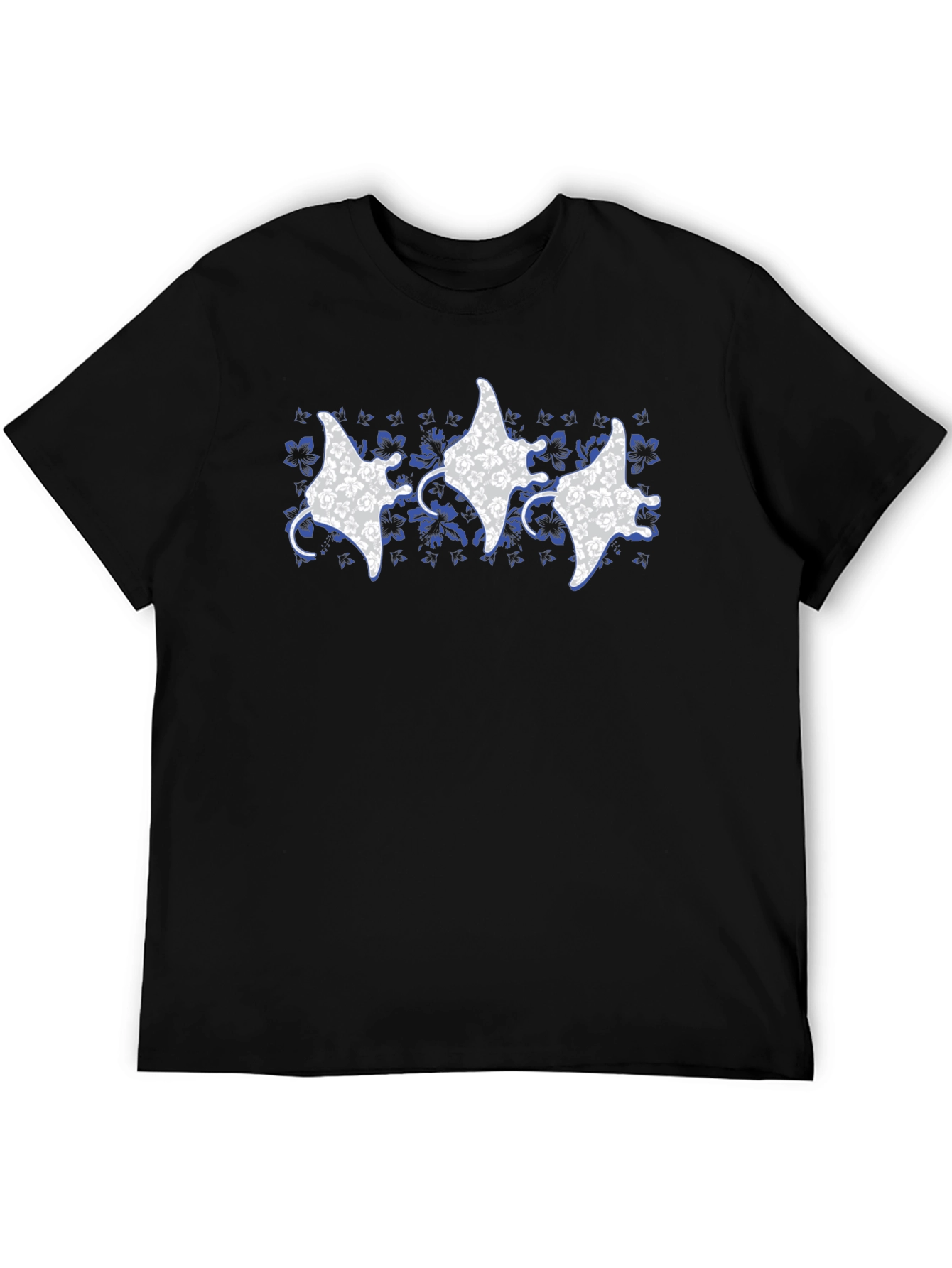 Black Floral Manta Ray Print Crew Neck T-Shirt view 5