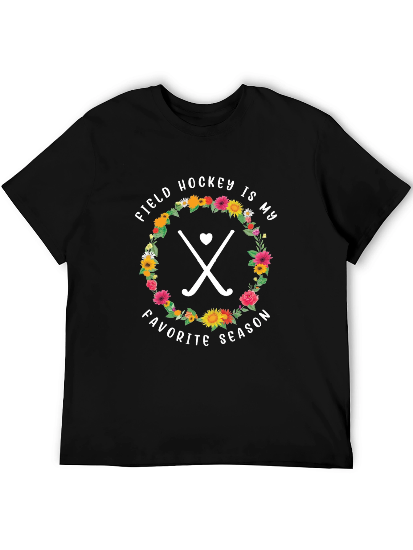 Black Field Hockey Favorite Season Floral T-Shirt view 5