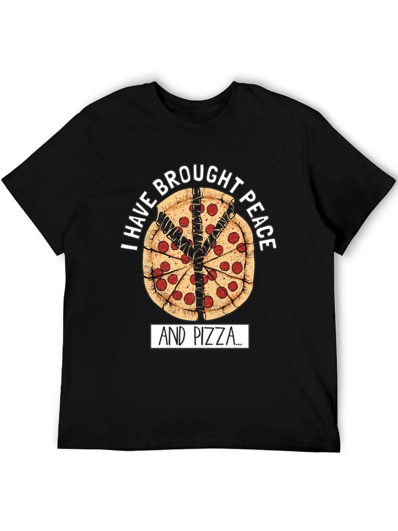 Black Peace Pizza T-Shirt - "I Have Brought Peace And Pizza" view 5