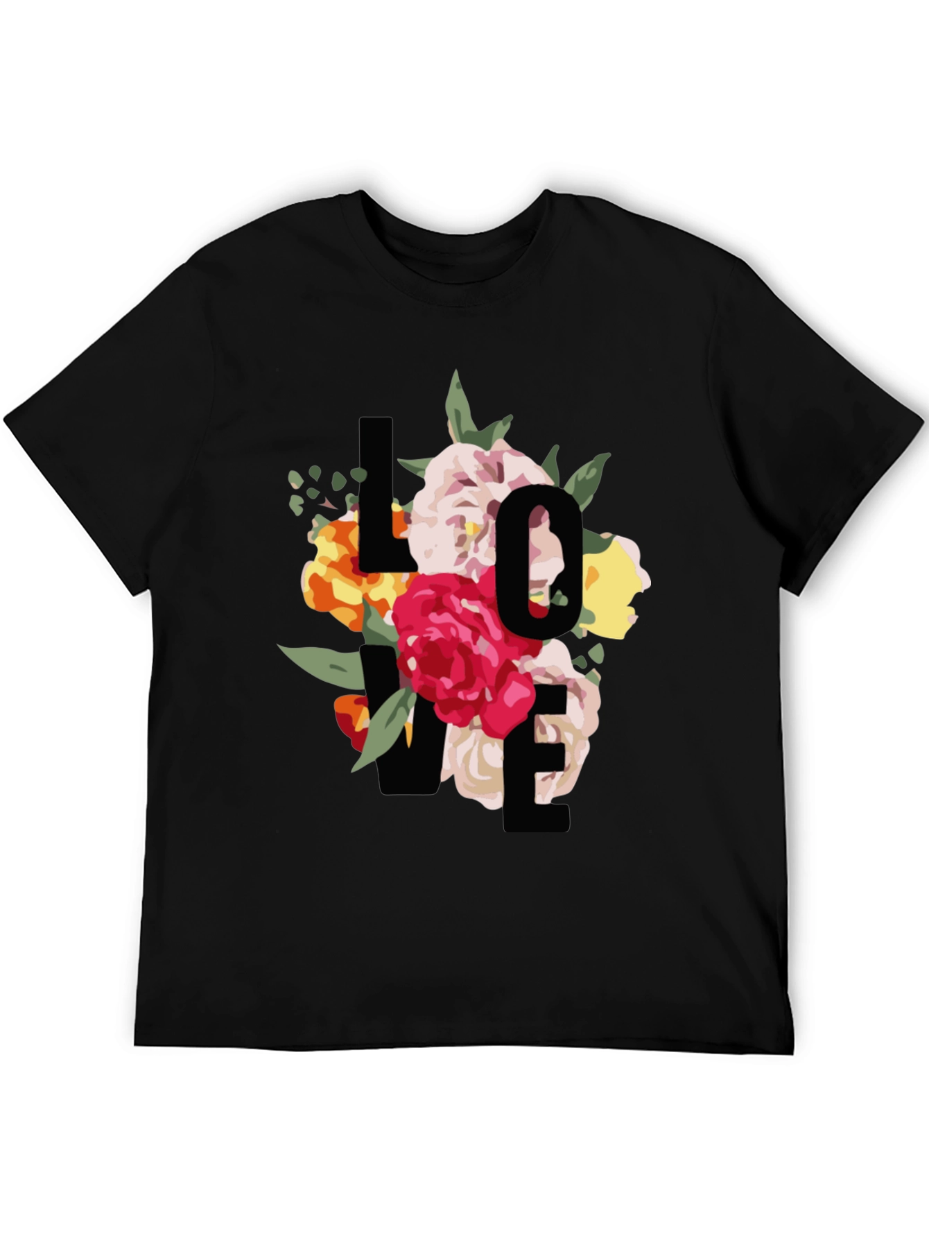 Black Floral Love Graphic Black T-Shirt view 5