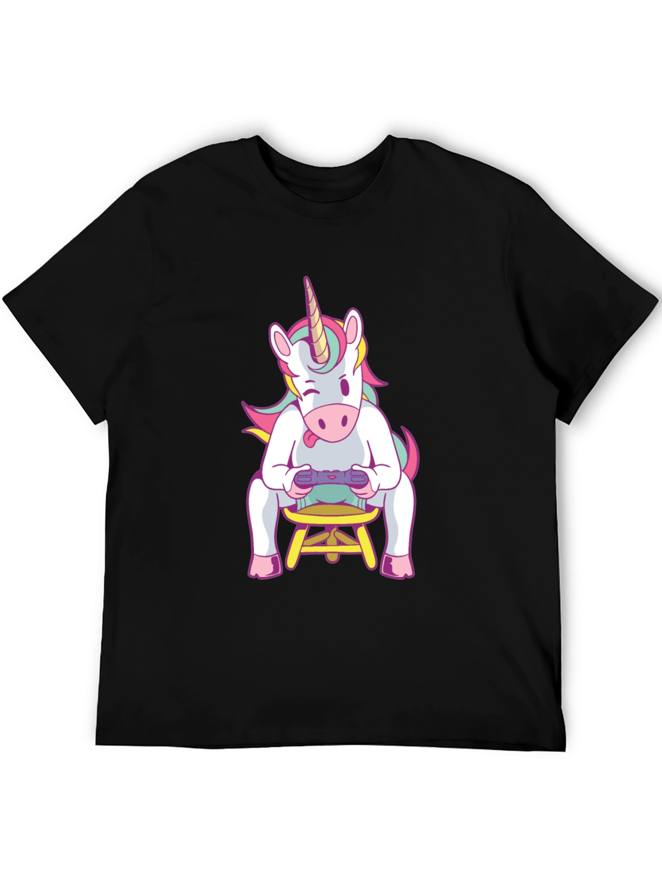 Black Unicorn Gamer T-Shirt - Black Cotton Tee view 5