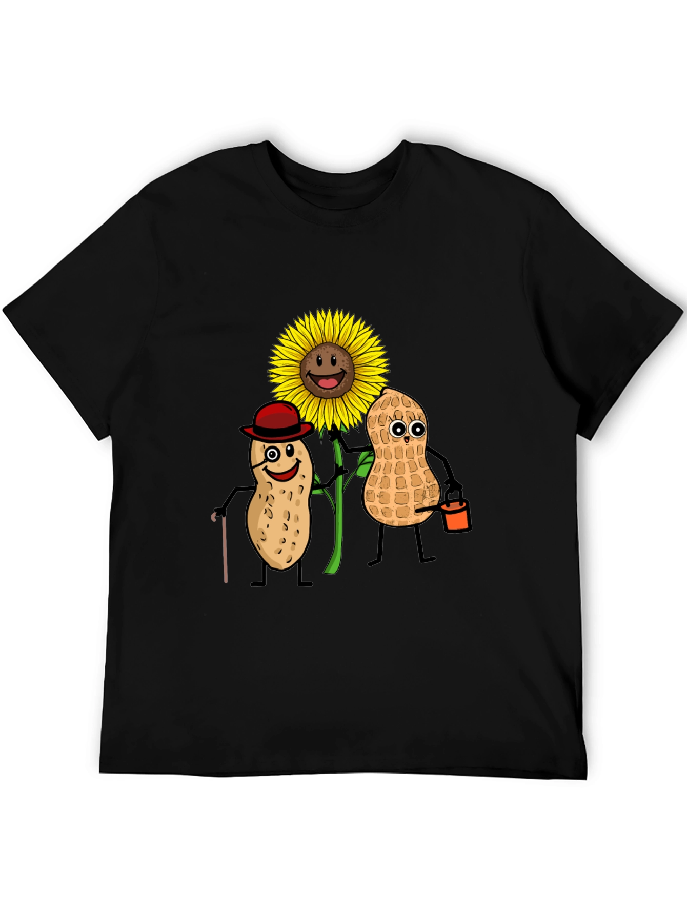 Black Funny Peanut Sunflower Graphic T-Shirt view 5