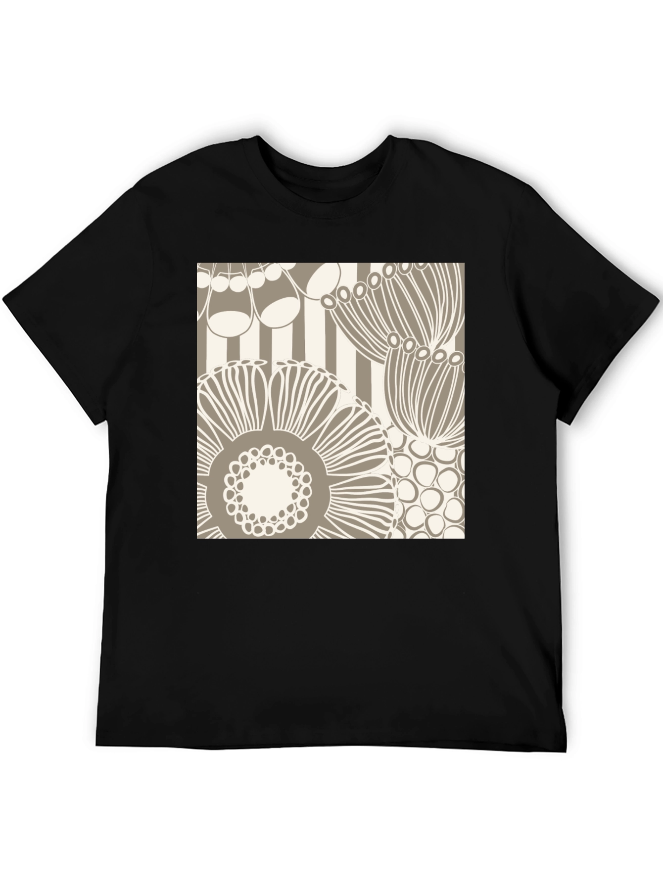 Black Abstract Floral Graphic Print Black T-Shirt view 5