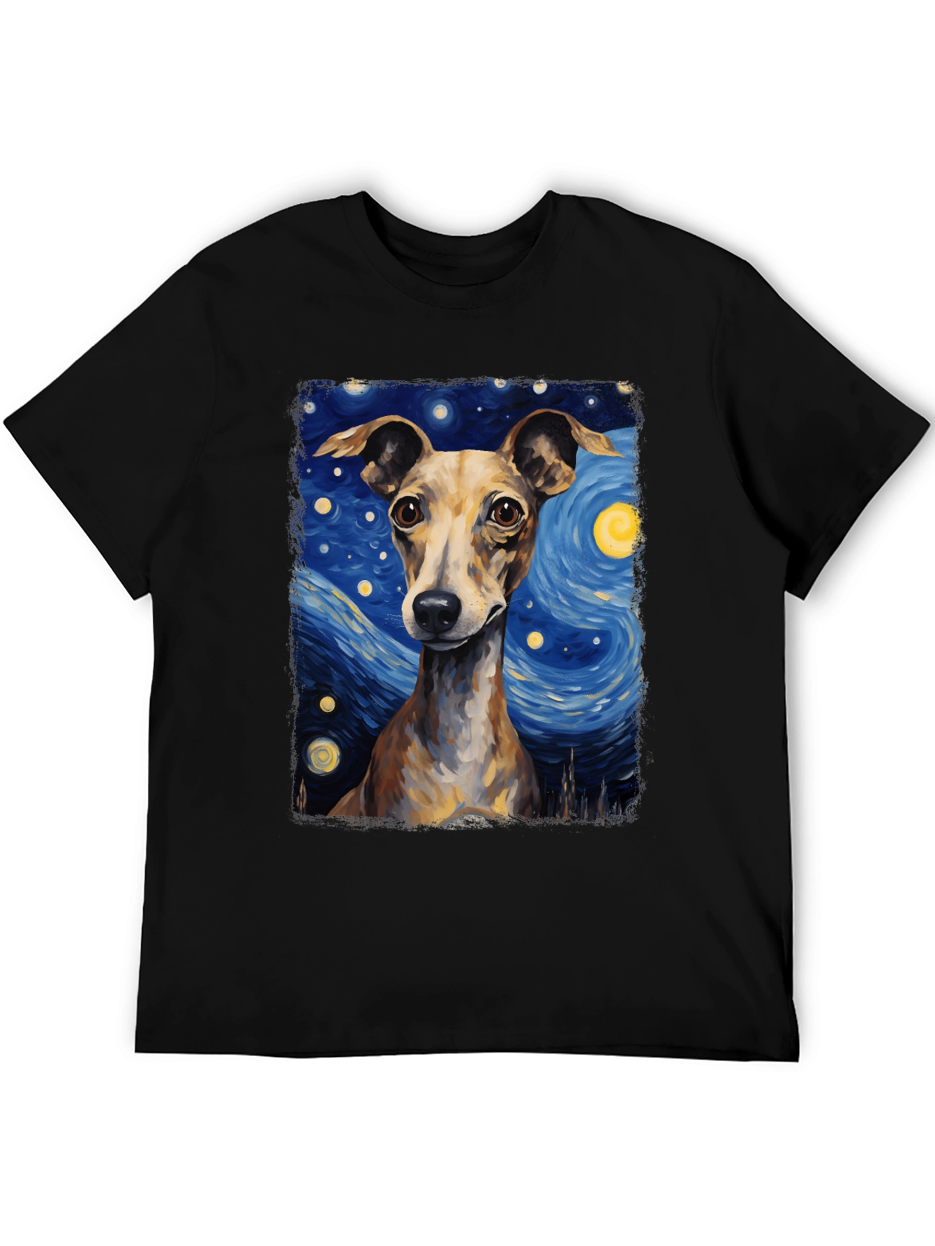 Black Starry Night Dog T-Shirt - Unique Artistic Tee view 5