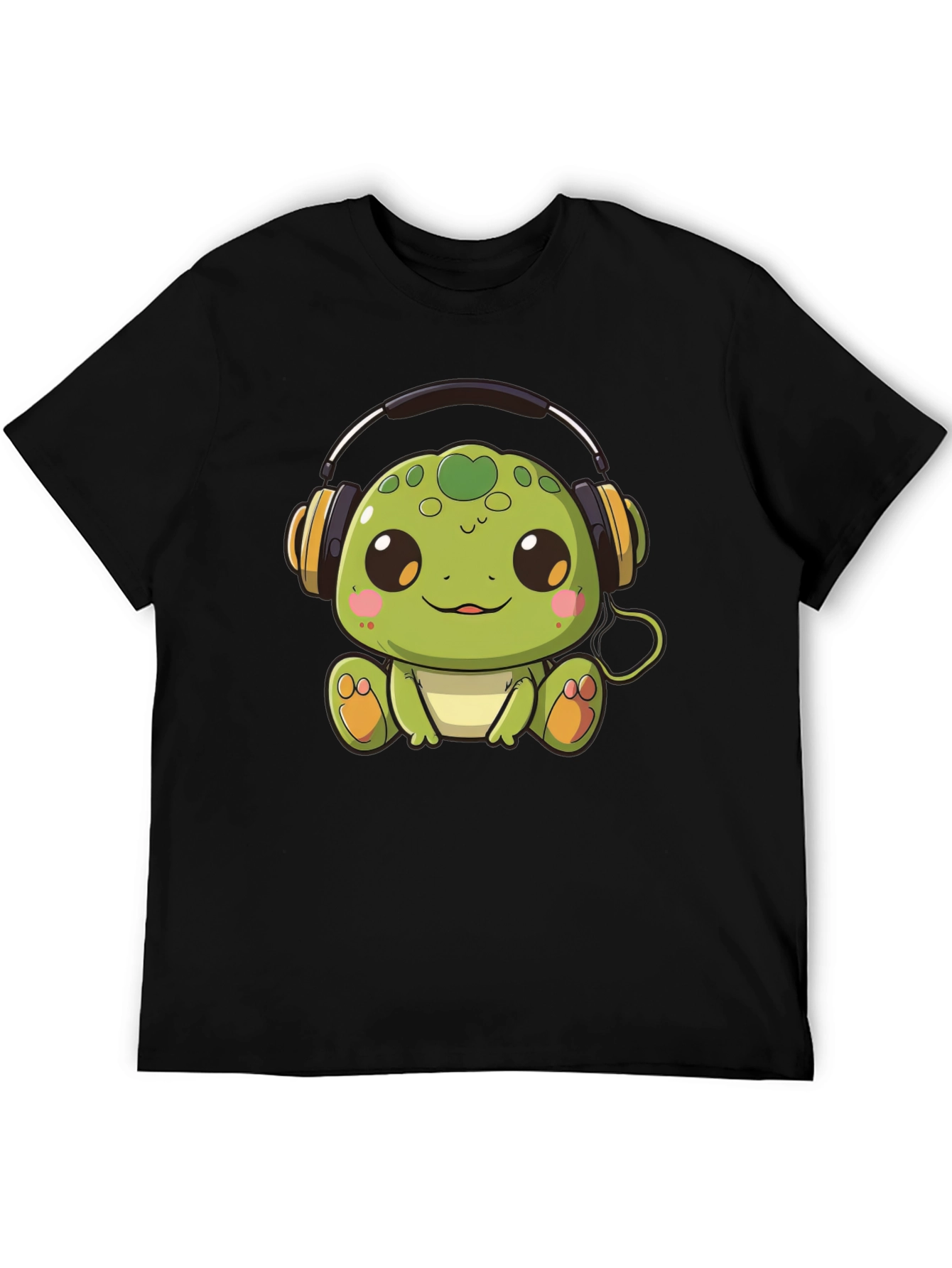Black Cute Turtle with Headphones Black T-Shirt view 5