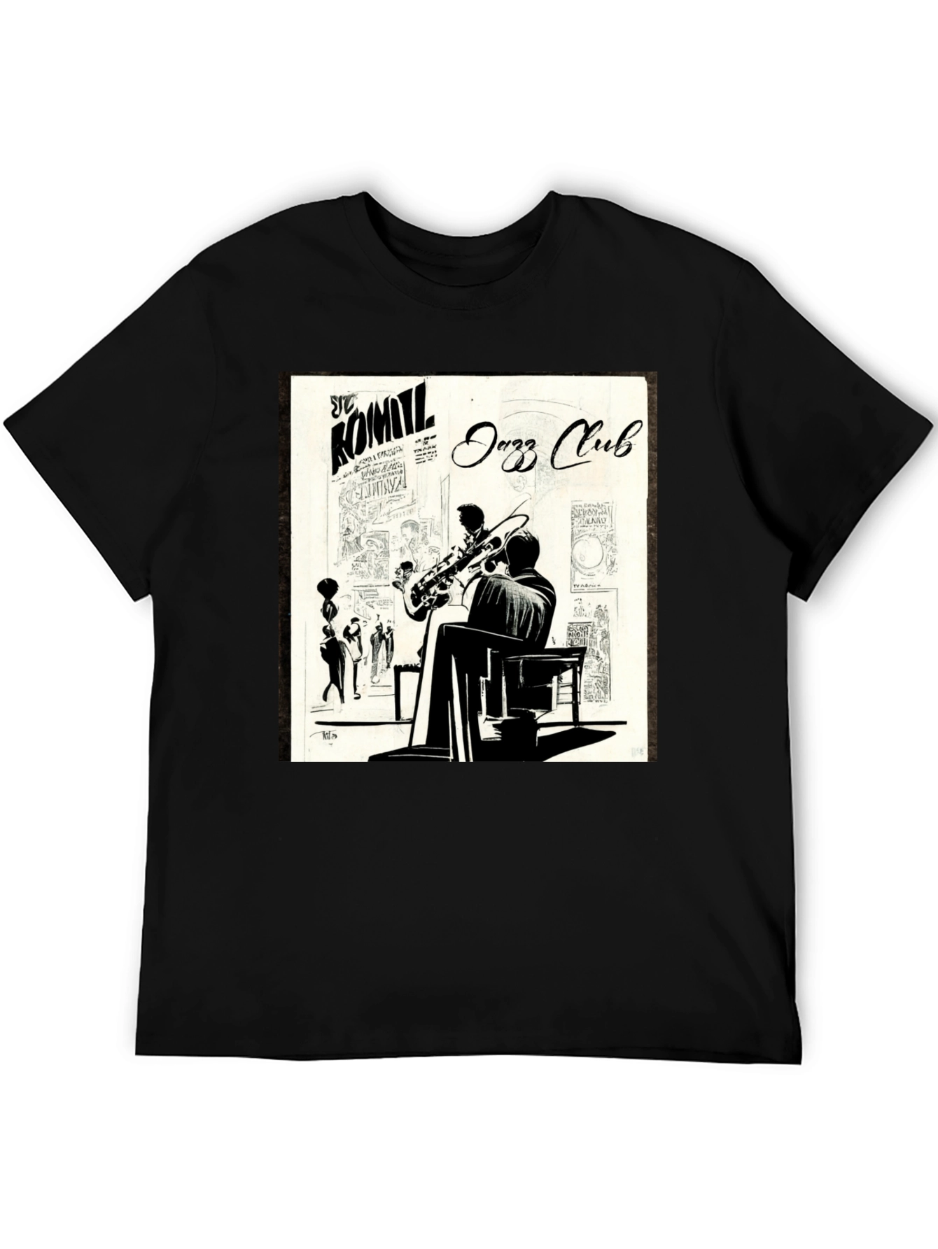 Black Vintage Jazz Club Graphic Tee - Stylish Black T-Shirt view 5