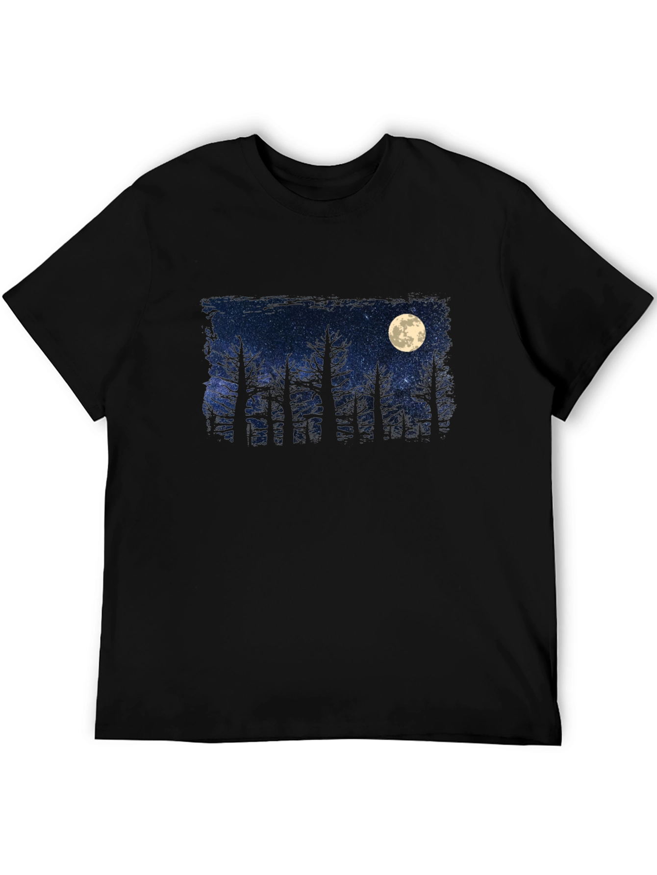 Black Moonlit Forest Graphic Tee - Dark Sky Design view 5