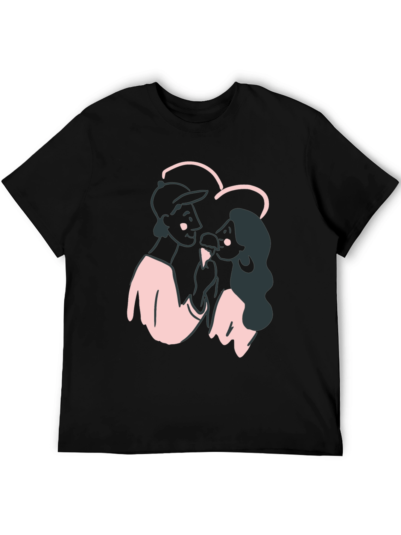 Black Couple's Cartoon Graphic Black T-Shirt view 5